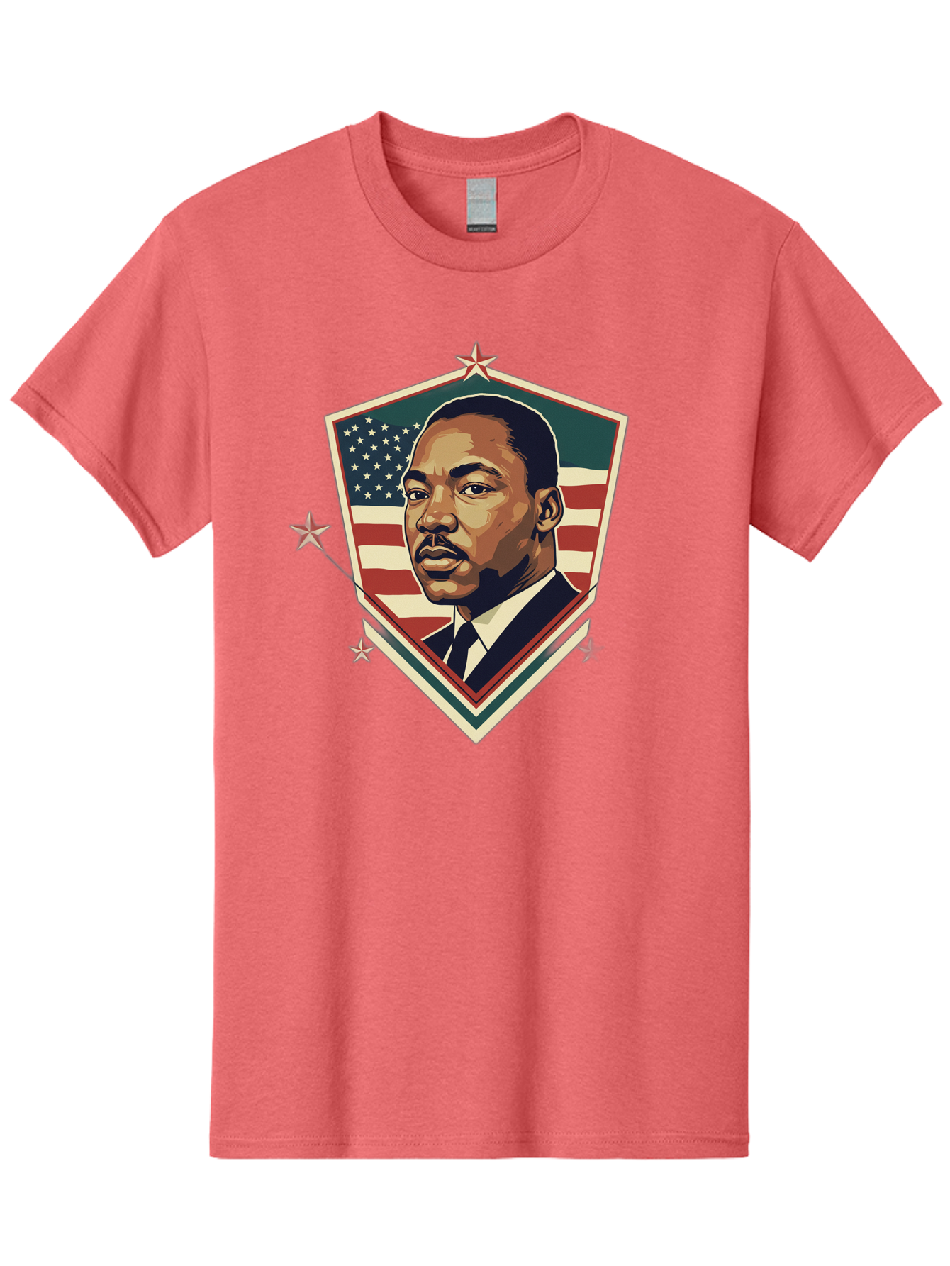 Martin-Luther-King-Jr-Shield Men'S Graphic Tee, 100% Cotton, Comfortable Casual Summer Wear, Machine Washable, Martin Luther King Jr. Portrait, American Flag, Patriotic Symbol, Civil Rights Leader, Iconic Figure, Freedom Fighter, Bac178