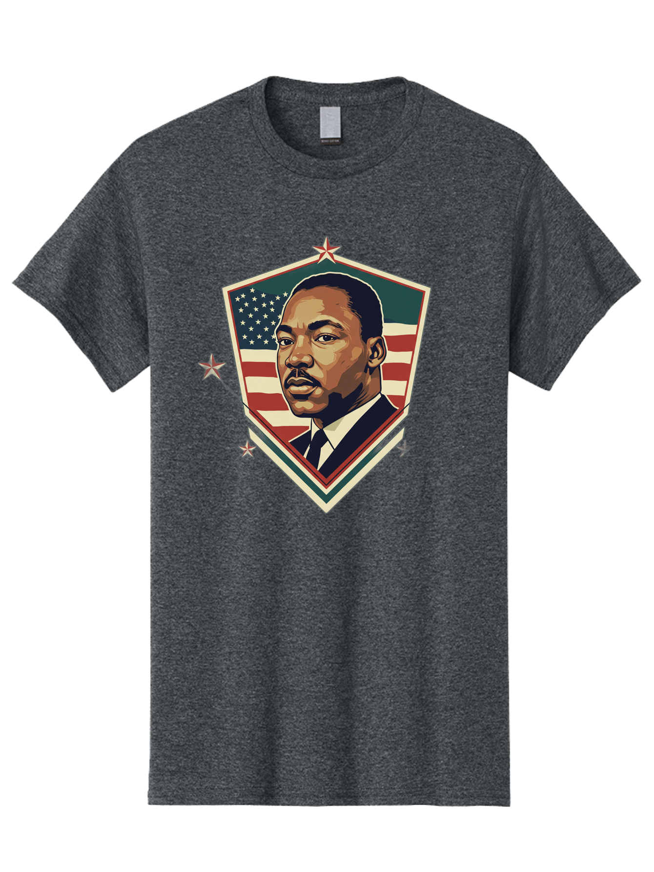 Martin-Luther-King-Jr-Shield Men'S Graphic Tee, 100% Cotton, Comfortable Casual Summer Wear, Machine Washable, Martin Luther King Jr. Portrait, American Flag, Patriotic Symbol, Civil Rights Leader, Iconic Figure, Freedom Fighter, Bac178