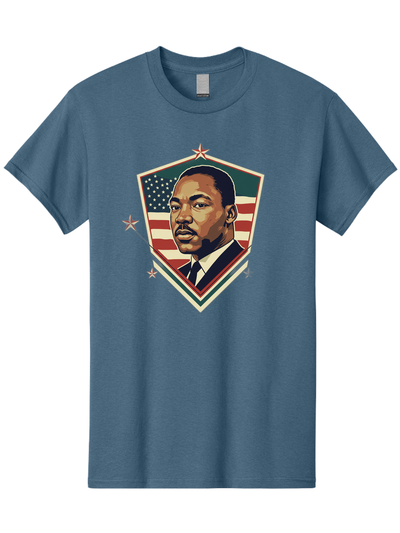 Martin-Luther-King-Jr-Shield Men'S Graphic Tee, 100% Cotton, Comfortable Casual Summer Wear, Machine Washable, Martin Luther King Jr. Portrait, American Flag, Patriotic Symbol, Civil Rights Leader, Iconic Figure, Freedom Fighter, Bac178