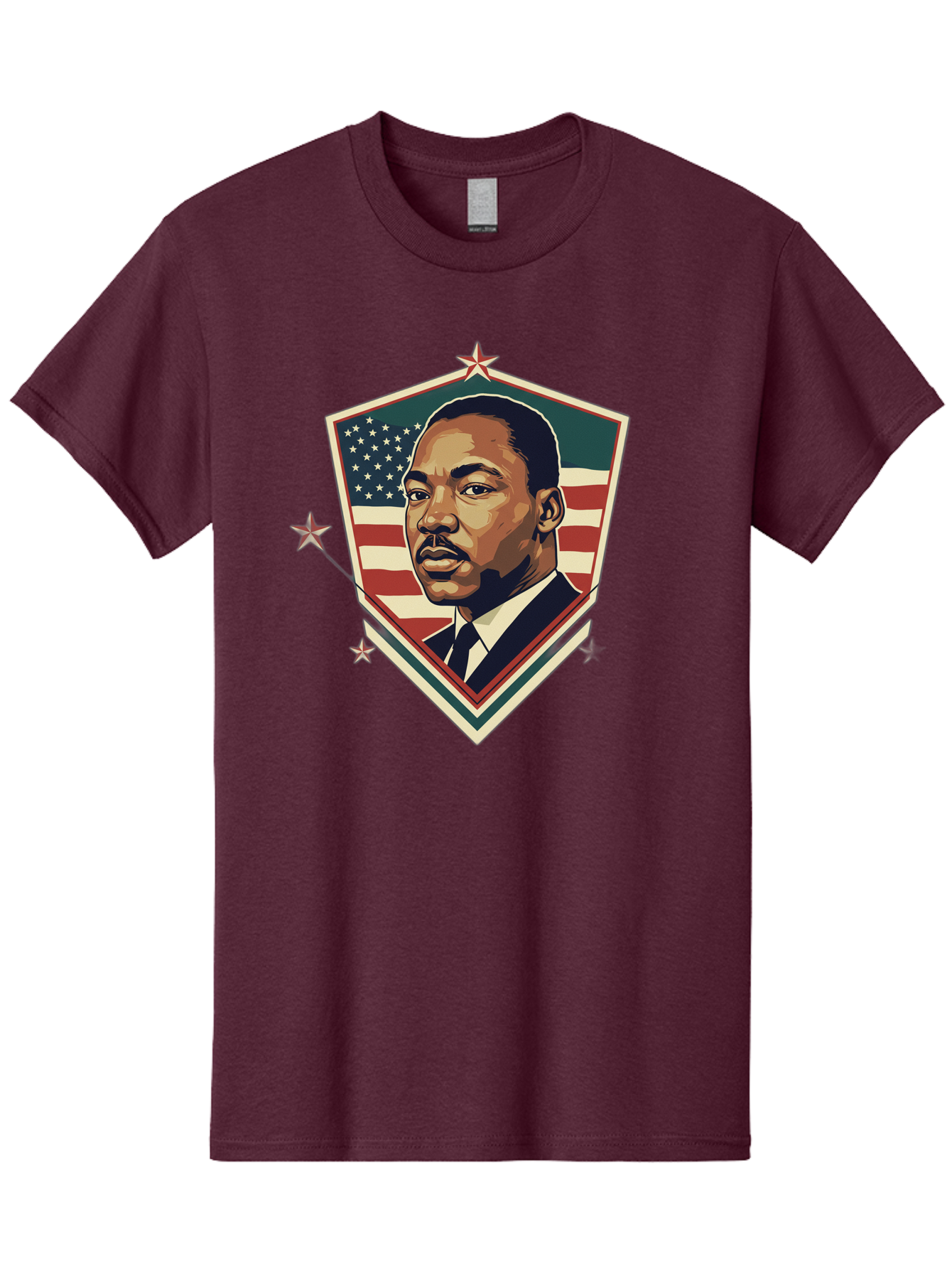 Martin-Luther-King-Jr-Shield Men'S Graphic Tee, 100% Cotton, Comfortable Casual Summer Wear, Machine Washable, Martin Luther King Jr. Portrait, American Flag, Patriotic Symbol, Civil Rights Leader, Iconic Figure, Freedom Fighter, Bac178