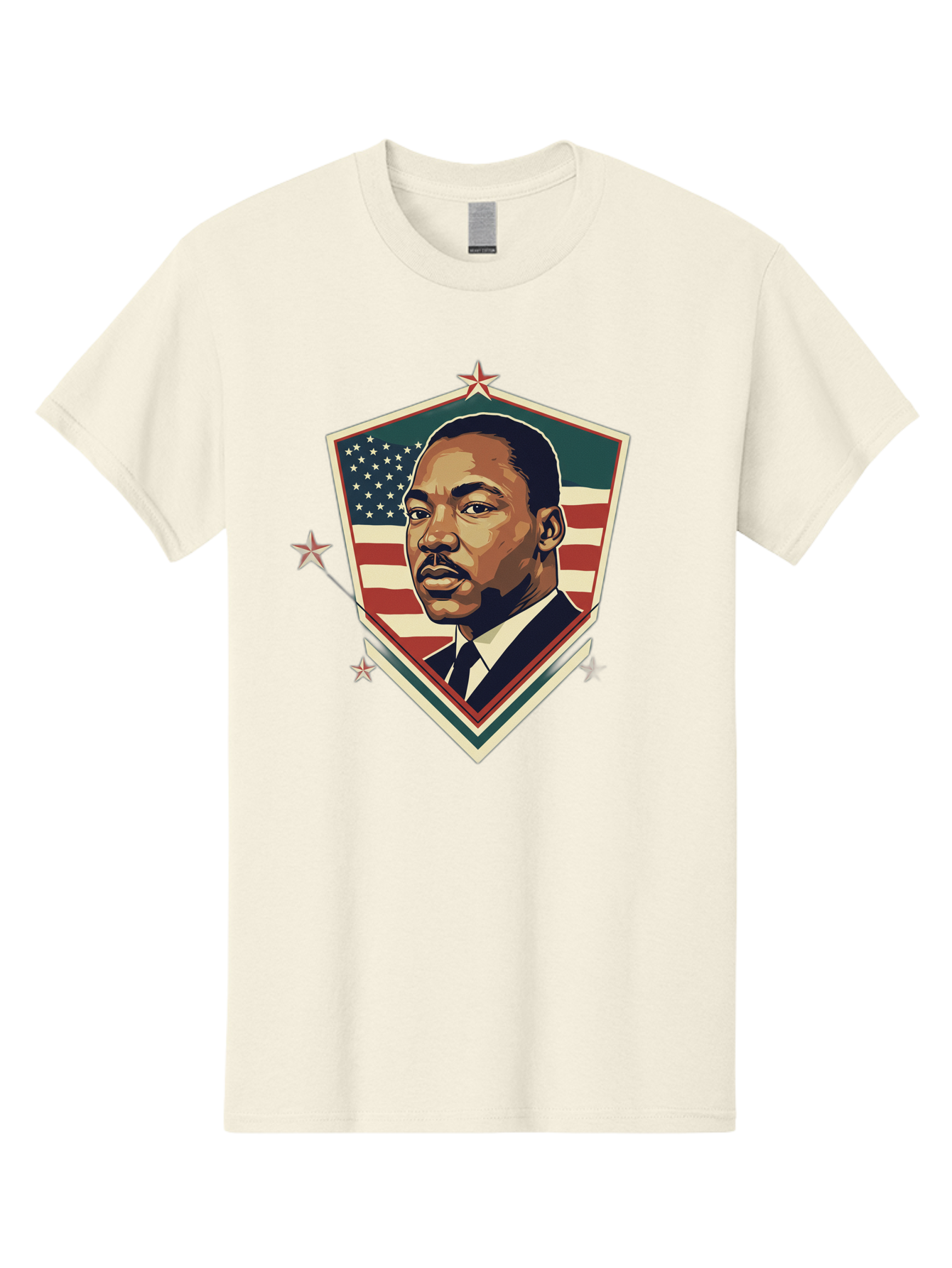 Martin-Luther-King-Jr-Shield Men'S Graphic Tee, 100% Cotton, Comfortable Casual Summer Wear, Machine Washable, Martin Luther King Jr. Portrait, American Flag, Patriotic Symbol, Civil Rights Leader, Iconic Figure, Freedom Fighter, Bac178