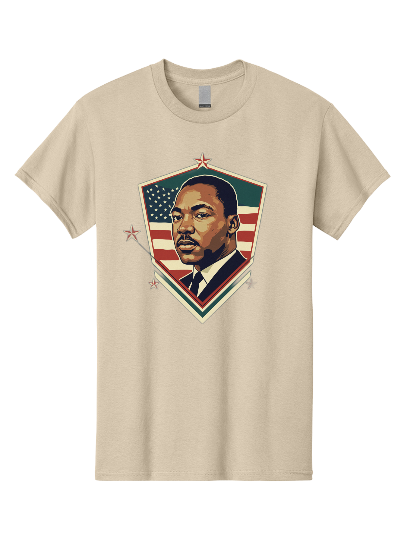 Martin-Luther-King-Jr-Shield Men'S Graphic Tee, 100% Cotton, Comfortable Casual Summer Wear, Machine Washable, Martin Luther King Jr. Portrait, American Flag, Patriotic Symbol, Civil Rights Leader, Iconic Figure, Freedom Fighter, Bac178