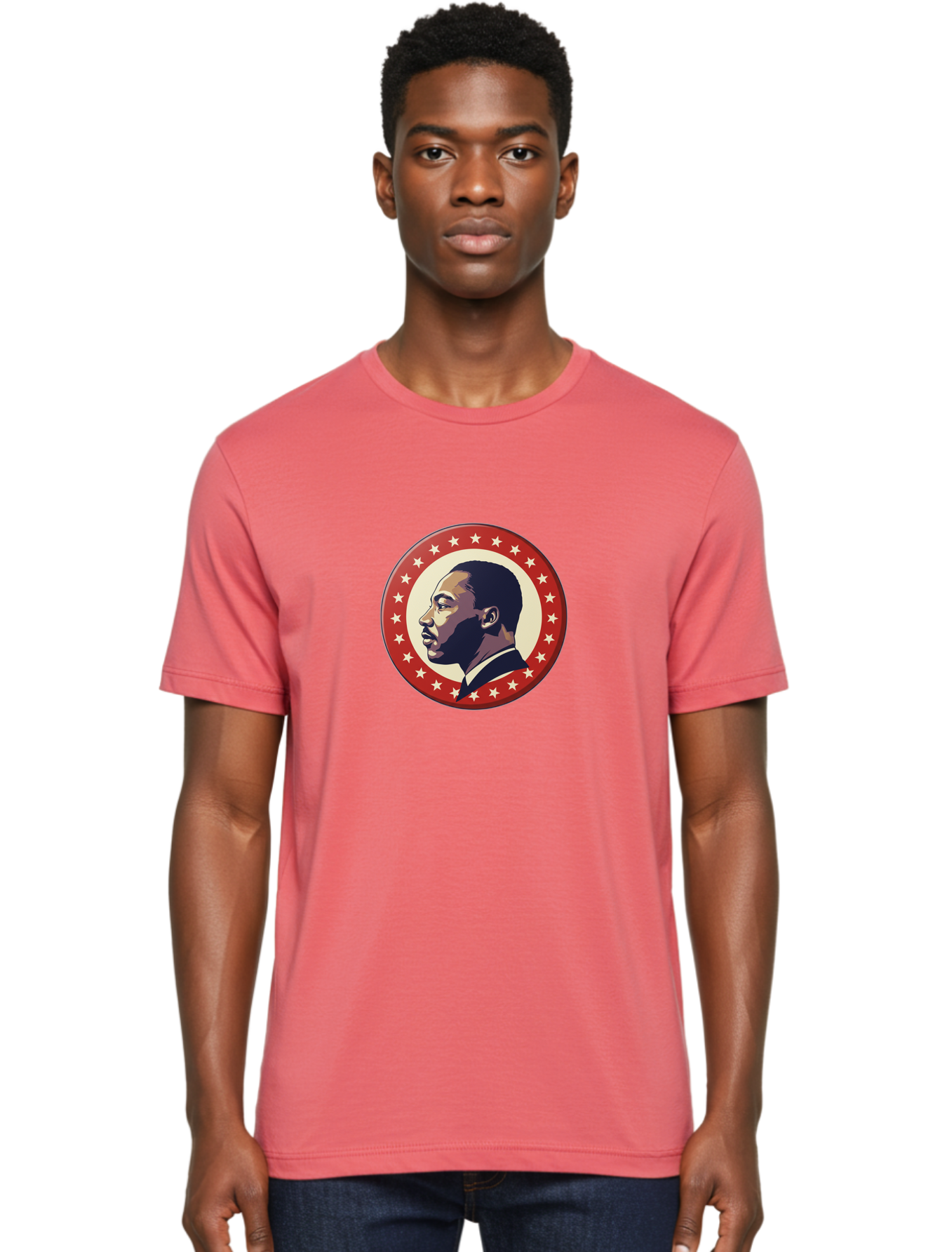 Martin-Luther-King-Jr Men'S Graphic Tee, 100% Cotton, Comfortable Casual Summer Wear, Machine Washable, Martin Luther King Jr. Profile, Civil Rights Leader, African American Icon, Star-Studded Badge, Patriotic Symbol, Freedom Fighter, Bac179