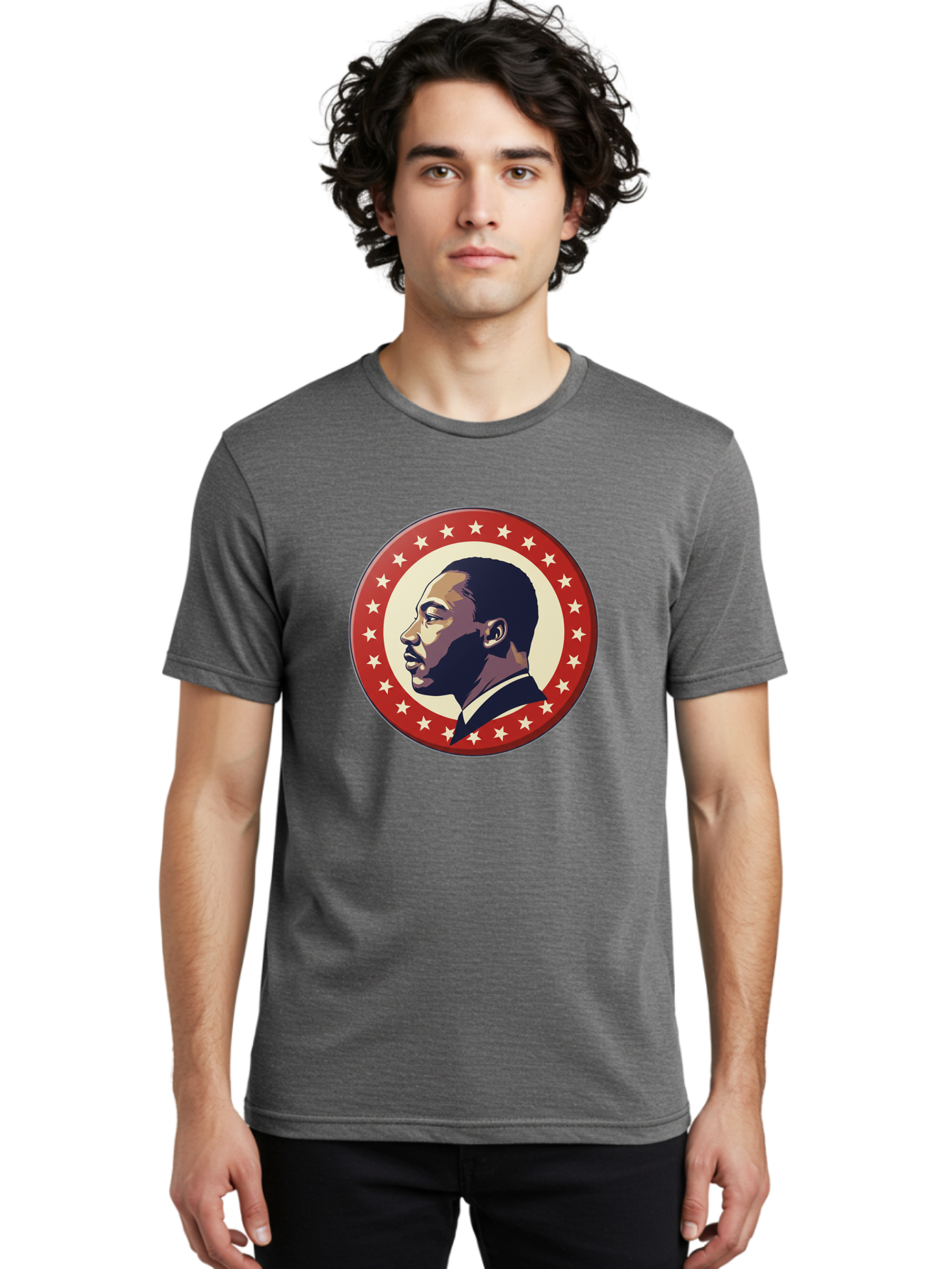 Martin-Luther-King-Jr Men'S Graphic Tee, 100% Cotton, Comfortable Casual Summer Wear, Machine Washable, Martin Luther King Jr. Profile, Civil Rights Leader, African American Icon, Star-Studded Badge, Patriotic Symbol, Freedom Fighter, Bac179
