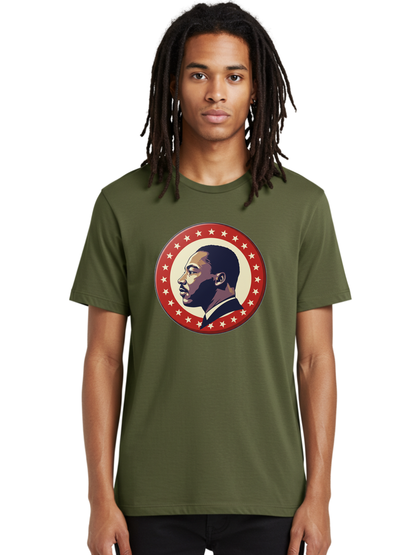 Martin-Luther-King-Jr Men'S Graphic Tee, 100% Cotton, Comfortable Casual Summer Wear, Machine Washable, Martin Luther King Jr. Profile, Civil Rights Leader, African American Icon, Star-Studded Badge, Patriotic Symbol, Freedom Fighter, Bac179