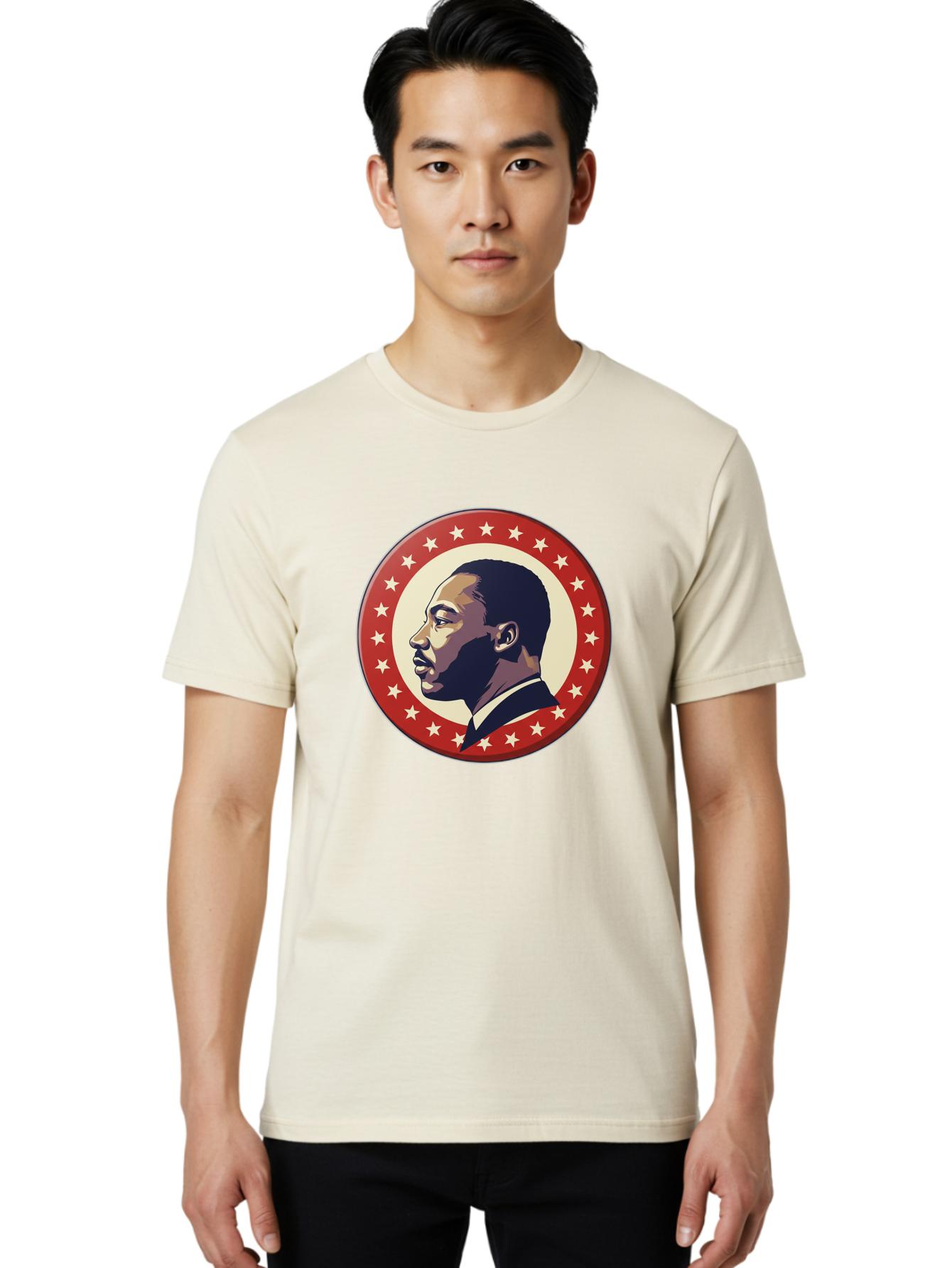 Martin-Luther-King-Jr Men'S Graphic Tee, 100% Cotton, Comfortable Casual Summer Wear, Machine Washable, Martin Luther King Jr. Profile, Civil Rights Leader, African American Icon, Star-Studded Badge, Patriotic Symbol, Freedom Fighter, Bac179