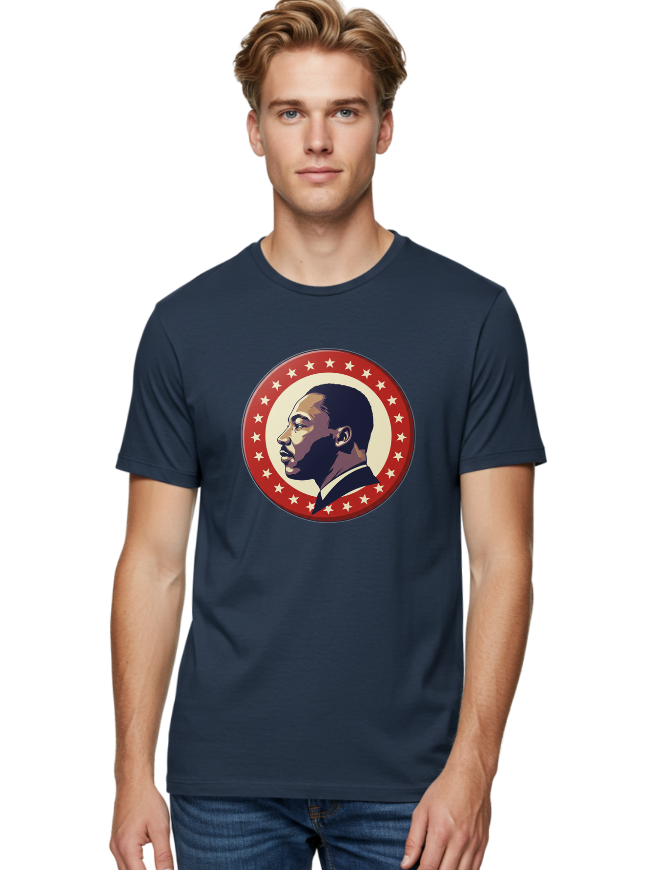 Martin-Luther-King-Jr Men'S Graphic Tee, 100% Cotton, Comfortable Casual Summer Wear, Machine Washable, Martin Luther King Jr. Profile, Civil Rights Leader, African American Icon, Star-Studded Badge, Patriotic Symbol, Freedom Fighter, Bac179