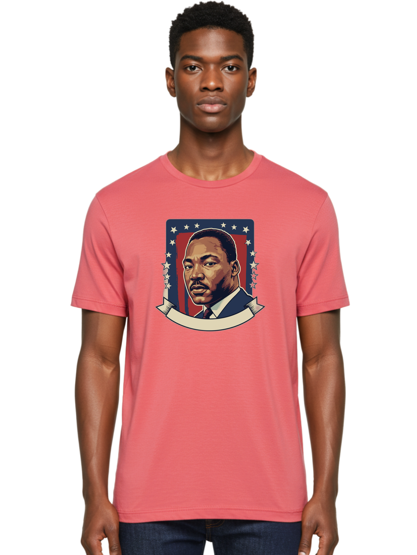 Martin-Luther-King Men'S Graphic Tee, 100% Cotton, Comfortable Casual Summer Wear, Machine Washable, Martin Luther King Jr. Portrait, Civil Rights Leader, Patriotic Illustration, Red White And Blue, Stars And Stripes, Inspirational Quote, Bac180