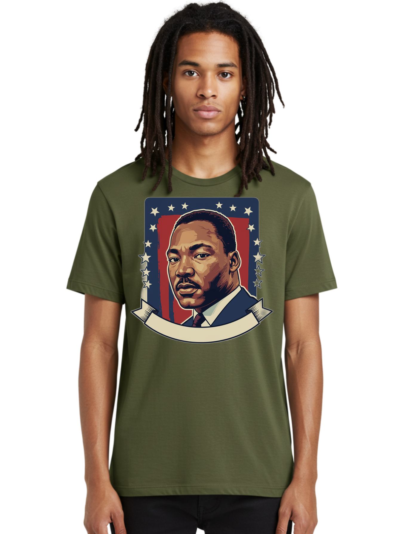 Martin-Luther-King Men'S Graphic Tee, 100% Cotton, Comfortable Casual Summer Wear, Machine Washable, Martin Luther King Jr. Portrait, Civil Rights Leader, Patriotic Illustration, Red White And Blue, Stars And Stripes, Inspirational Quote, Bac180