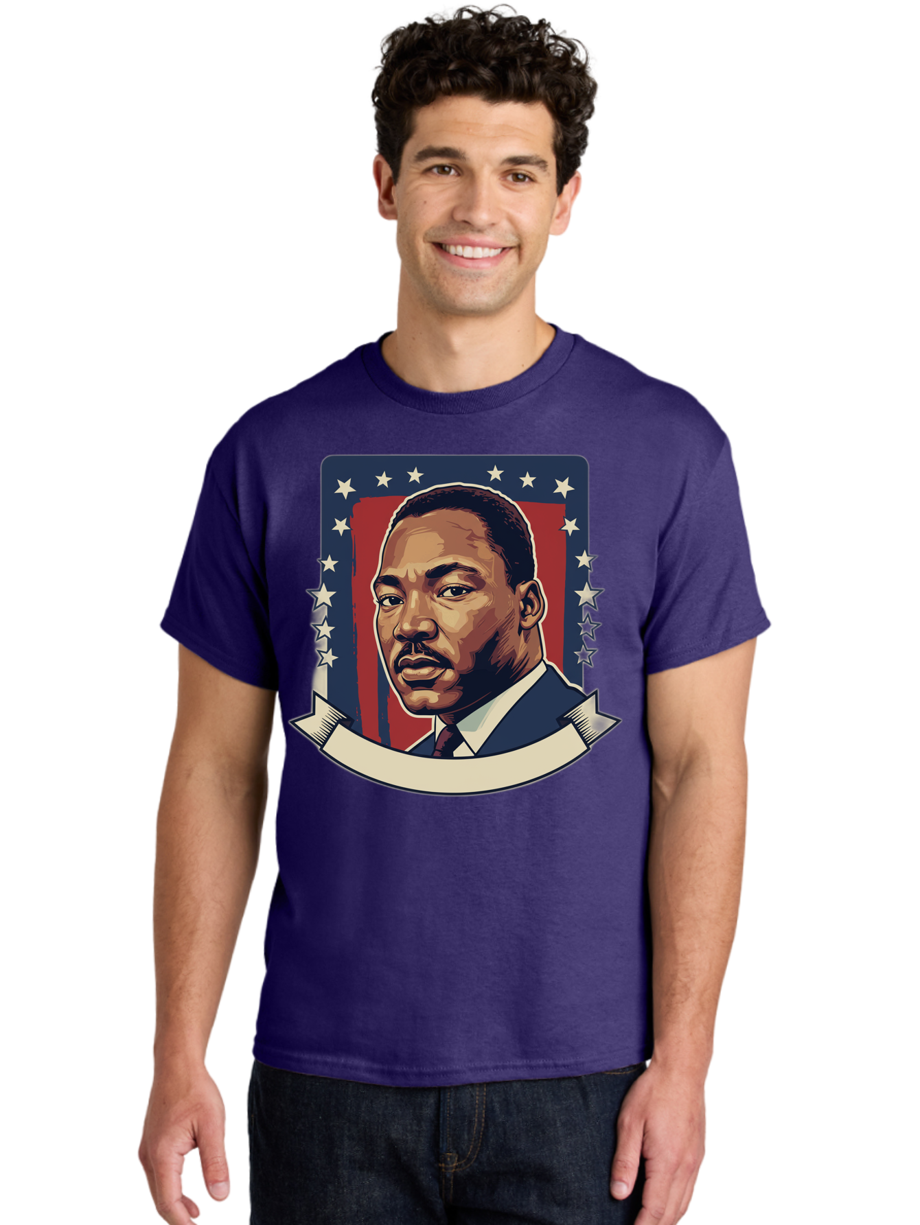 Martin-Luther-King Men'S Graphic Tee, 100% Cotton, Comfortable Casual Summer Wear, Machine Washable, Martin Luther King Jr. Portrait, Civil Rights Leader, Patriotic Illustration, Red White And Blue, Stars And Stripes, Inspirational Quote, Bac180