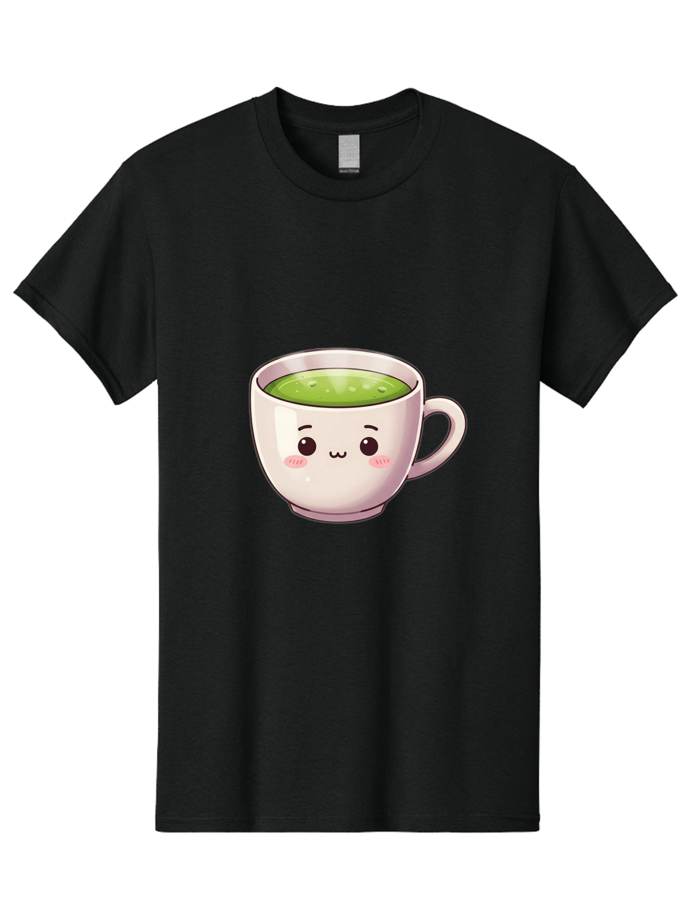 Matcha-Tea-Cup Men'S Graphic Tee, 100% Cotton, Comfortable Casual Summer Wear, Machine Washable, Matcha Tea, Cute Cartoon Character, Adorable Face, Kawaii Culture, Green Tea, Tea Time, Soothing Beverage, Lovely Design, Cheerful Expression Bac181