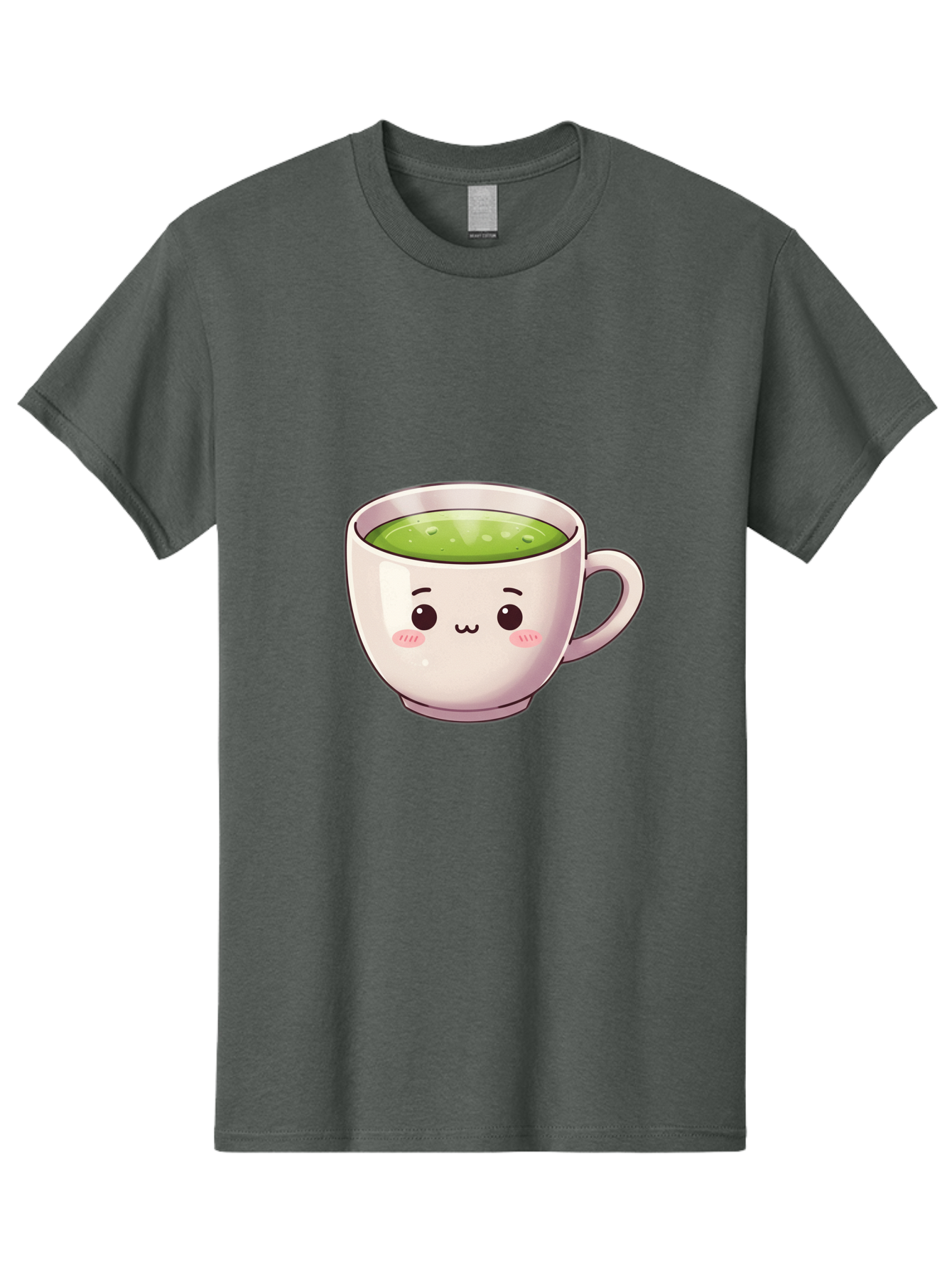 Matcha-Tea-Cup Men'S Graphic Tee, 100% Cotton, Comfortable Casual Summer Wear, Machine Washable, Matcha Tea, Cute Cartoon Character, Adorable Face, Kawaii Culture, Green Tea, Tea Time, Soothing Beverage, Lovely Design, Cheerful Expression Bac181