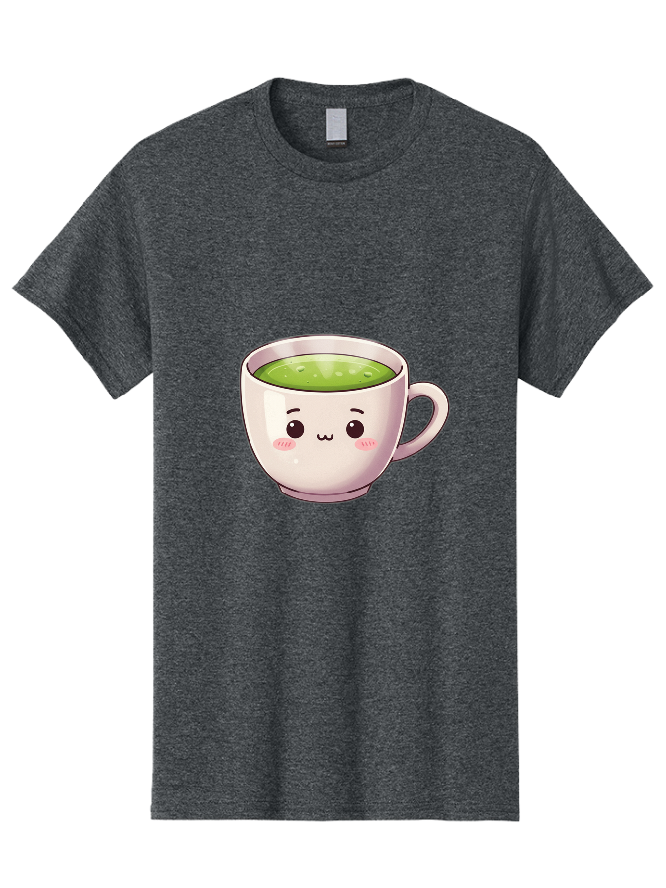 Matcha-Tea-Cup Men'S Graphic Tee, 100% Cotton, Comfortable Casual Summer Wear, Machine Washable, Matcha Tea, Cute Cartoon Character, Adorable Face, Kawaii Culture, Green Tea, Tea Time, Soothing Beverage, Lovely Design, Cheerful Expression Bac181