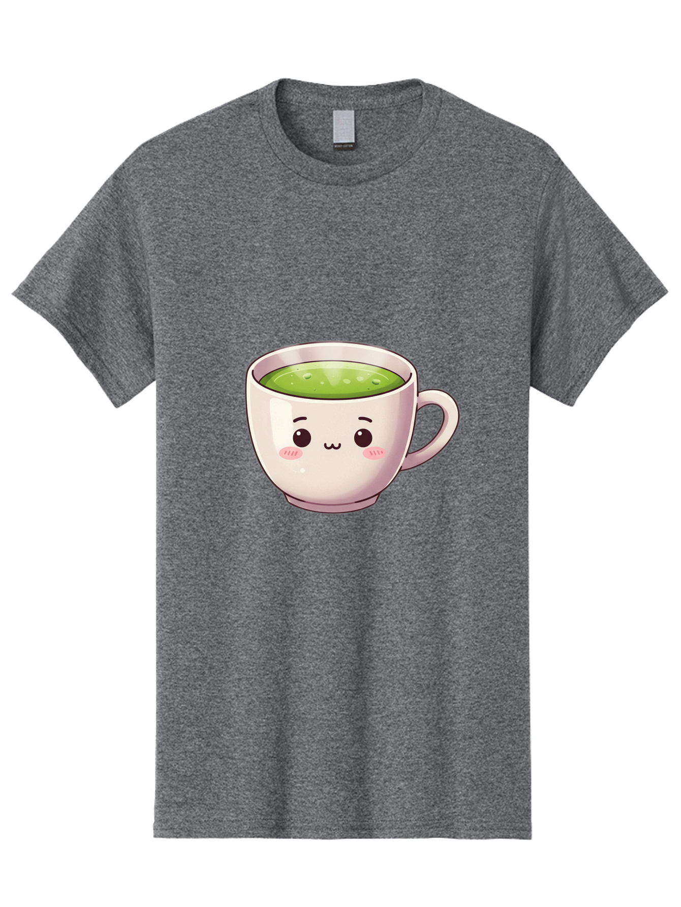 Matcha-Tea-Cup Men'S Graphic Tee, 100% Cotton, Comfortable Casual Summer Wear, Machine Washable, Matcha Tea, Cute Cartoon Character, Adorable Face, Kawaii Culture, Green Tea, Tea Time, Soothing Beverage, Lovely Design, Cheerful Expression Bac181