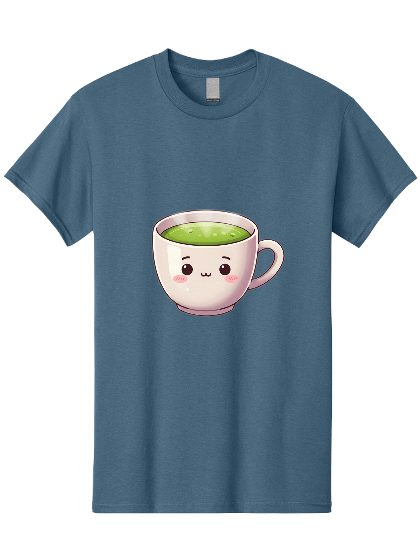 Matcha-Tea-Cup Men'S Graphic Tee, 100% Cotton, Comfortable Casual Summer Wear, Machine Washable, Matcha Tea, Cute Cartoon Character, Adorable Face, Kawaii Culture, Green Tea, Tea Time, Soothing Beverage, Lovely Design, Cheerful Expression Bac181