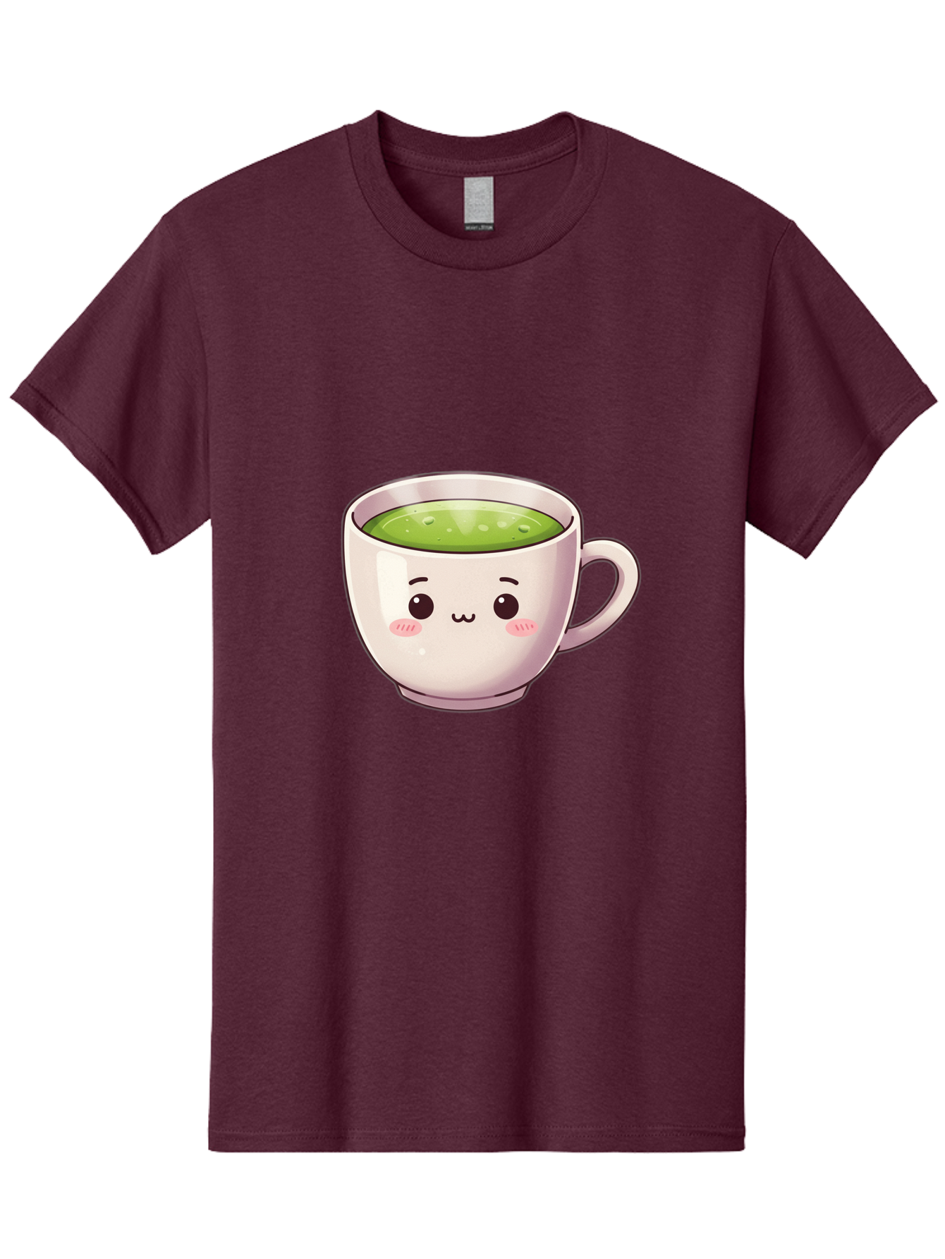 Matcha-Tea-Cup Men'S Graphic Tee, 100% Cotton, Comfortable Casual Summer Wear, Machine Washable, Matcha Tea, Cute Cartoon Character, Adorable Face, Kawaii Culture, Green Tea, Tea Time, Soothing Beverage, Lovely Design, Cheerful Expression Bac181