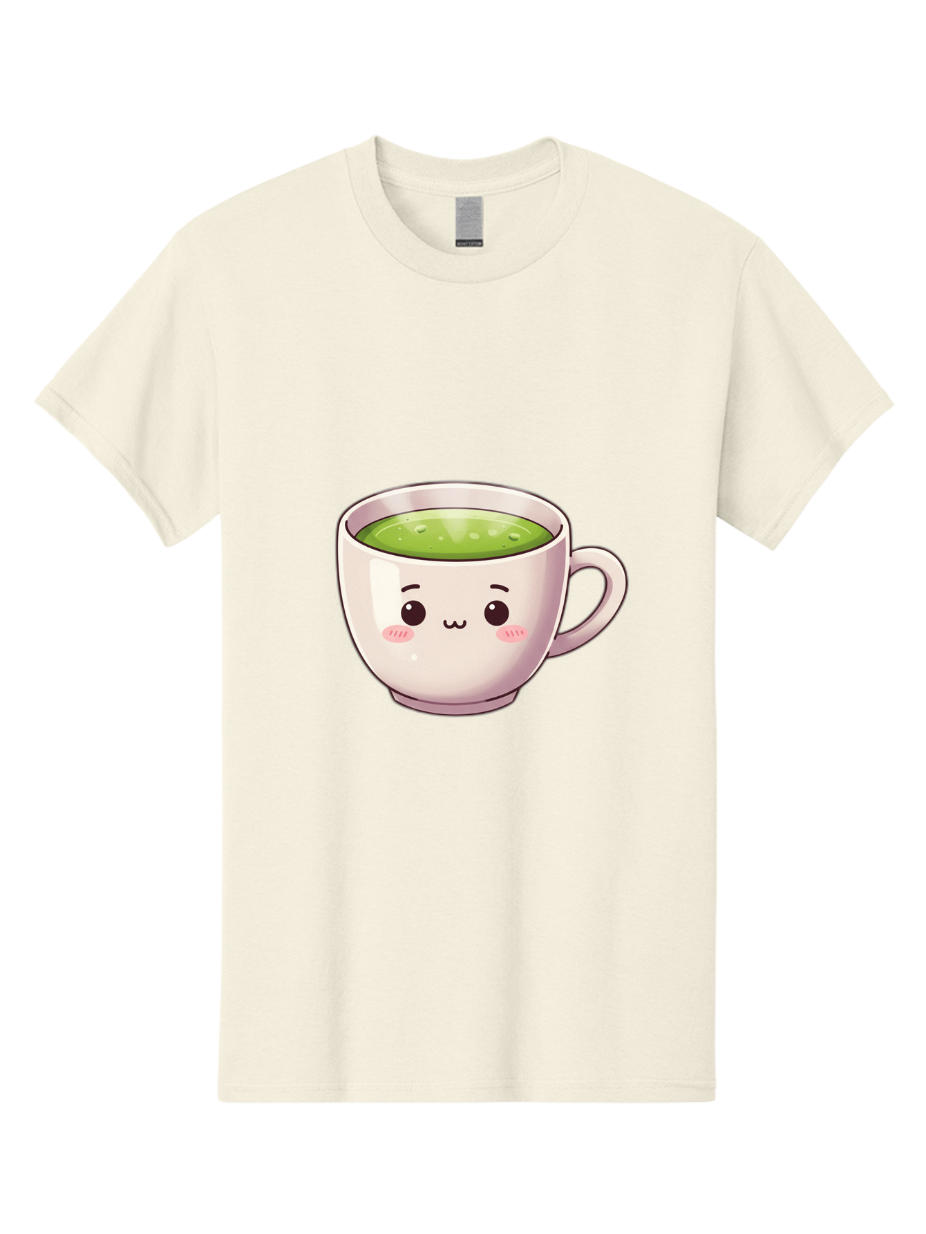 Matcha-Tea-Cup Men'S Graphic Tee, 100% Cotton, Comfortable Casual Summer Wear, Machine Washable, Matcha Tea, Cute Cartoon Character, Adorable Face, Kawaii Culture, Green Tea, Tea Time, Soothing Beverage, Lovely Design, Cheerful Expression Bac181