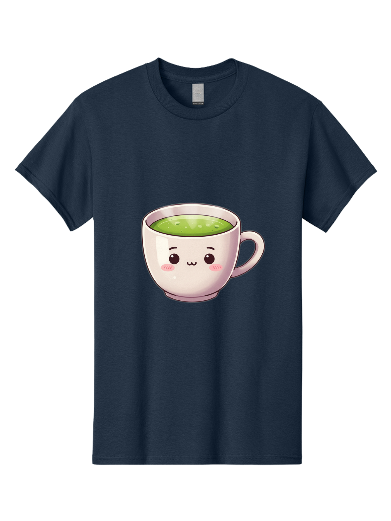 Matcha-Tea-Cup Men'S Graphic Tee, 100% Cotton, Comfortable Casual Summer Wear, Machine Washable, Matcha Tea, Cute Cartoon Character, Adorable Face, Kawaii Culture, Green Tea, Tea Time, Soothing Beverage, Lovely Design, Cheerful Expression Bac181