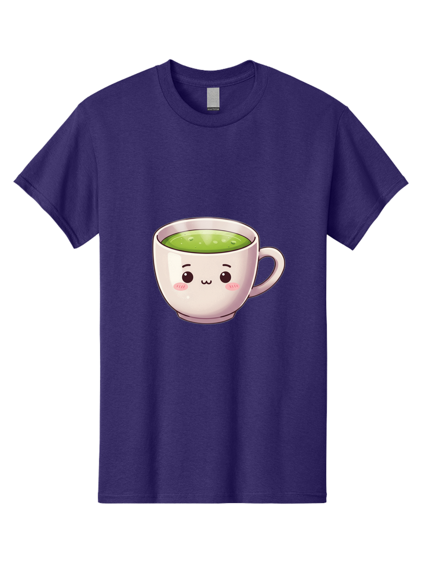 Matcha-Tea-Cup Men'S Graphic Tee, 100% Cotton, Comfortable Casual Summer Wear, Machine Washable, Matcha Tea, Cute Cartoon Character, Adorable Face, Kawaii Culture, Green Tea, Tea Time, Soothing Beverage, Lovely Design, Cheerful Expression Bac181