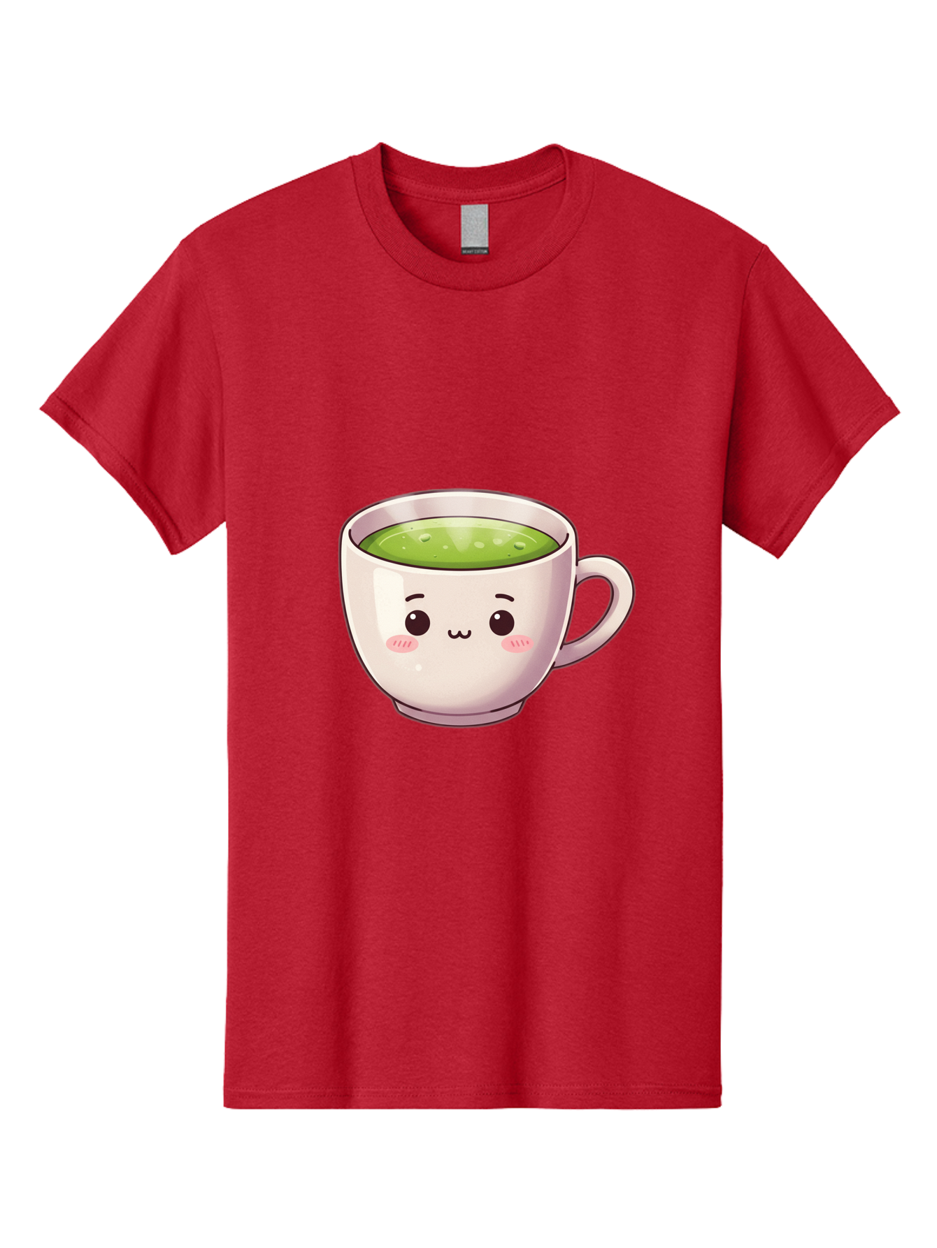 Matcha-Tea-Cup Men'S Graphic Tee, 100% Cotton, Comfortable Casual Summer Wear, Machine Washable, Matcha Tea, Cute Cartoon Character, Adorable Face, Kawaii Culture, Green Tea, Tea Time, Soothing Beverage, Lovely Design, Cheerful Expression Bac181