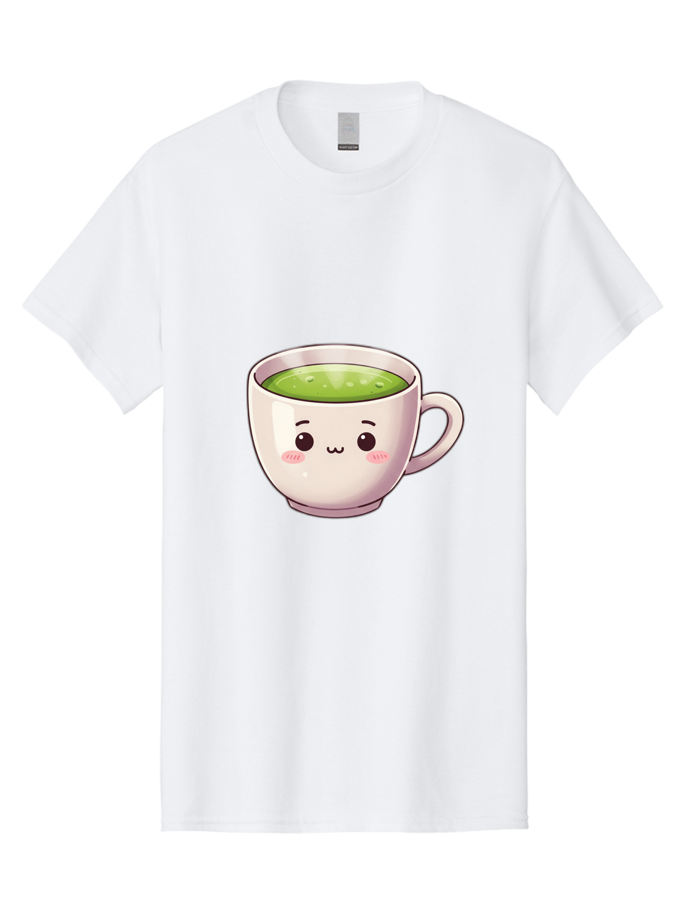 Matcha-Tea-Cup Men'S Graphic Tee, 100% Cotton, Comfortable Casual Summer Wear, Machine Washable, Matcha Tea, Cute Cartoon Character, Adorable Face, Kawaii Culture, Green Tea, Tea Time, Soothing Beverage, Lovely Design, Cheerful Expression Bac181