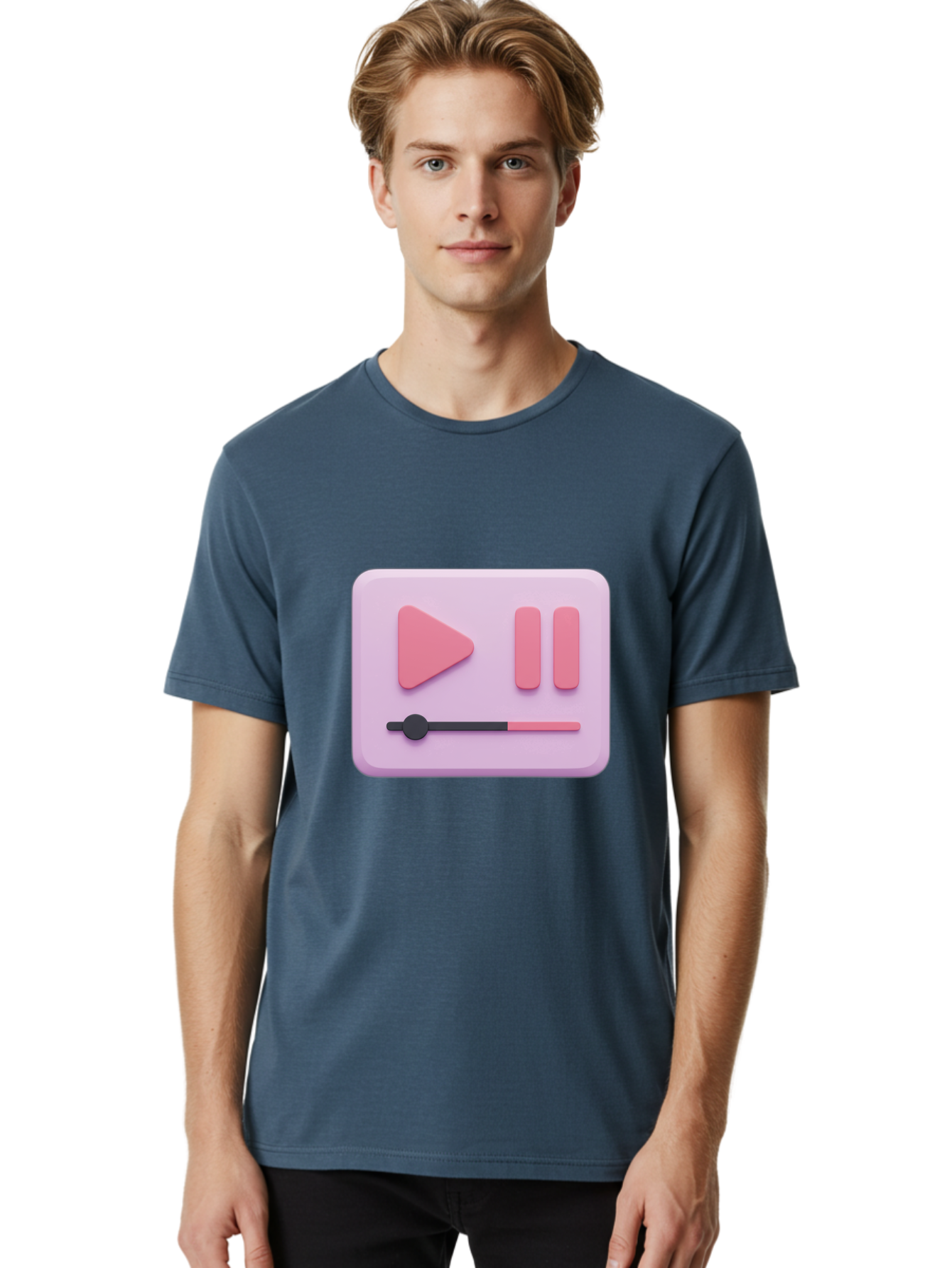 Media-Player-Ui Men'S Graphic Tee, 100% Cotton, Comfortable Casual Summer Wear, Machine Washable, Play Button, Pause Button, Volume Slider, Music Control, Media Player, Audio Playback Bac182