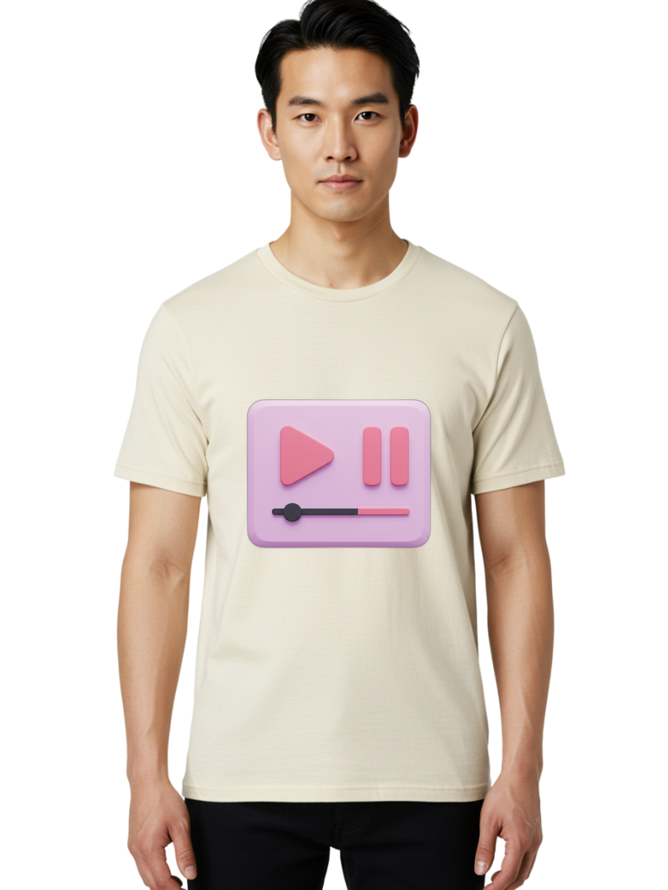 Media-Player-Ui Men'S Graphic Tee, 100% Cotton, Comfortable Casual Summer Wear, Machine Washable, Play Button, Pause Button, Volume Slider, Music Control, Media Player, Audio Playback Bac182