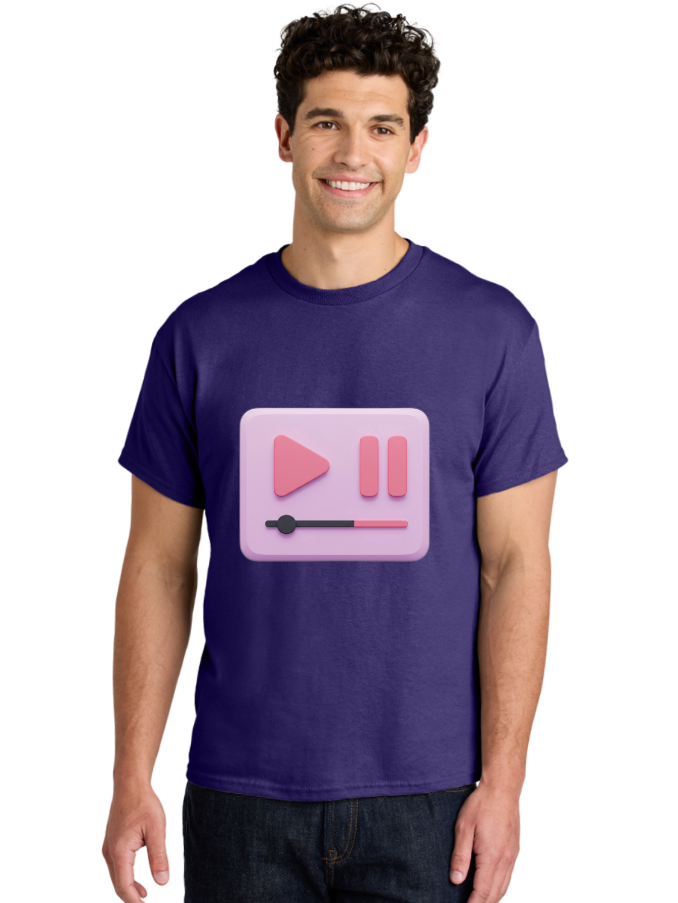 Media-Player-Ui Men'S Graphic Tee, 100% Cotton, Comfortable Casual Summer Wear, Machine Washable, Play Button, Pause Button, Volume Slider, Music Control, Media Player, Audio Playback Bac182