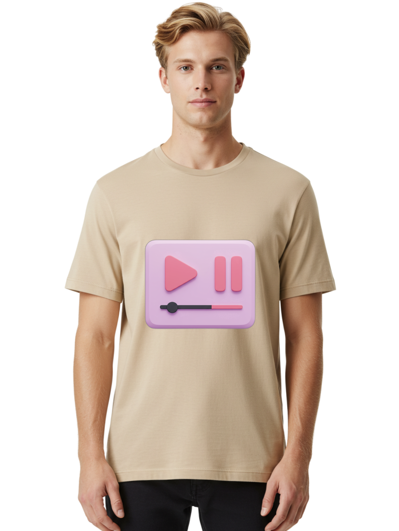 Media-Player-Ui Men'S Graphic Tee, 100% Cotton, Comfortable Casual Summer Wear, Machine Washable, Play Button, Pause Button, Volume Slider, Music Control, Media Player, Audio Playback Bac182