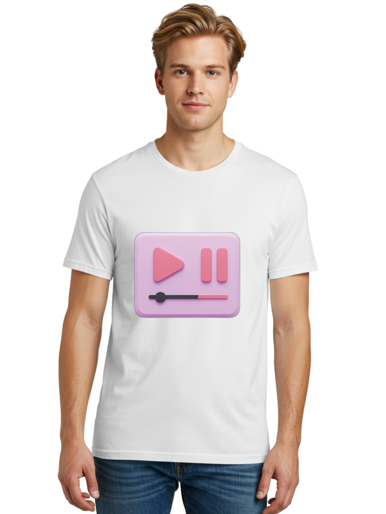 Media-Player-Ui Men'S Graphic Tee, 100% Cotton, Comfortable Casual Summer Wear, Machine Washable, Play Button, Pause Button, Volume Slider, Music Control, Media Player, Audio Playback Bac182