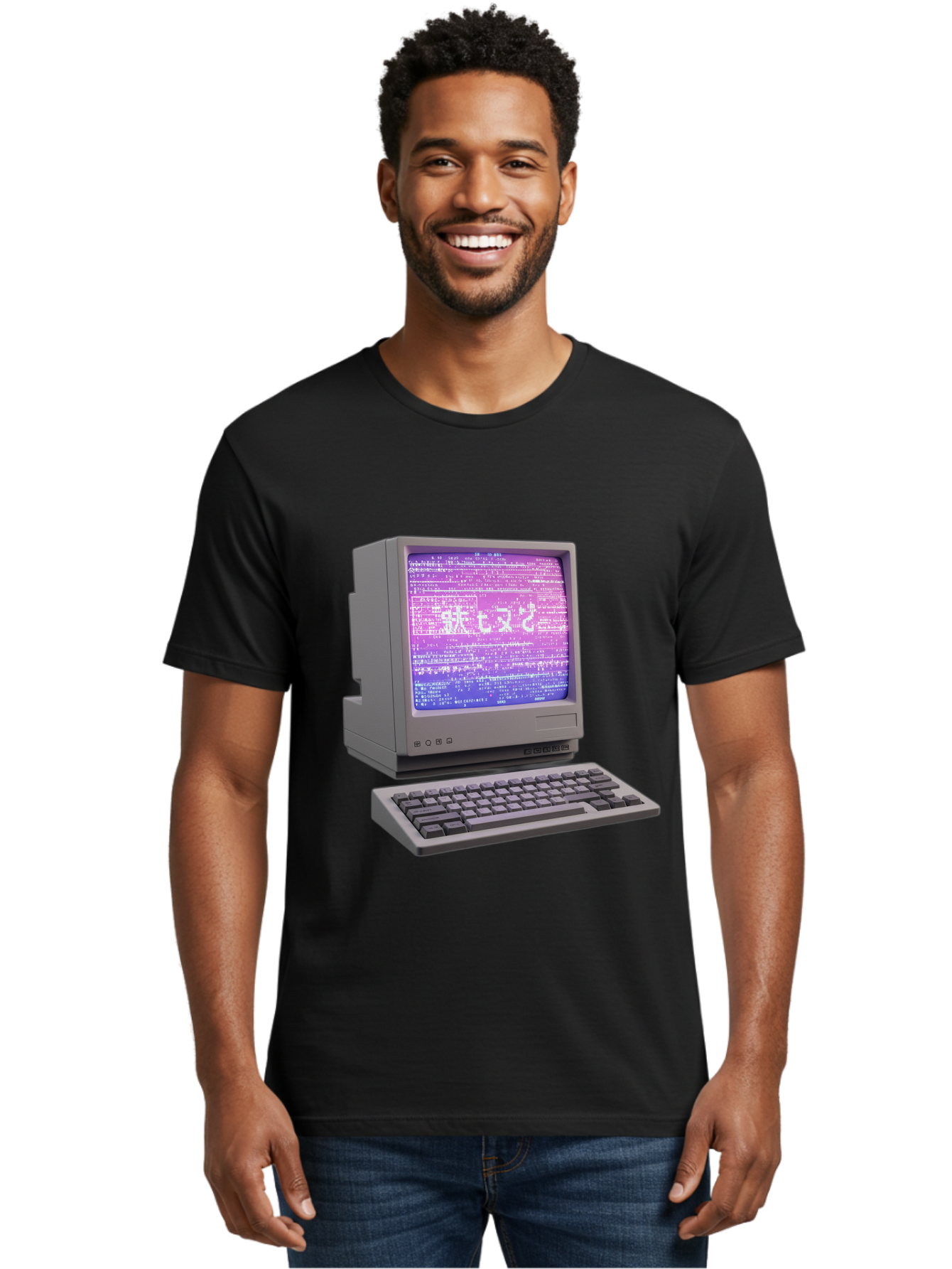 Meitu Men'S Graphic Tee, 100% Cotton, Comfortable Casual Summer Wear, Machine Washable, Vintage Computer, Old Technology, Retro Keyboard, Purple Screen, Binary Code, Old School, Obsolete Technology, Computer History, Tech Nostalgia, Pixel Art Bac183