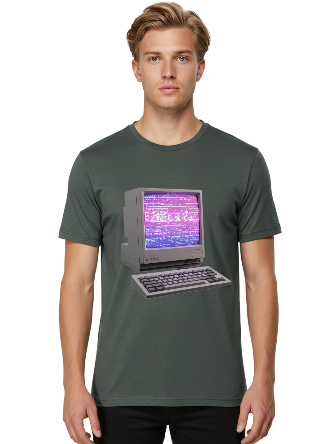Meitu Men'S Graphic Tee, 100% Cotton, Comfortable Casual Summer Wear, Machine Washable, Vintage Computer, Old Technology, Retro Keyboard, Purple Screen, Binary Code, Old School, Obsolete Technology, Computer History, Tech Nostalgia, Pixel Art Bac183