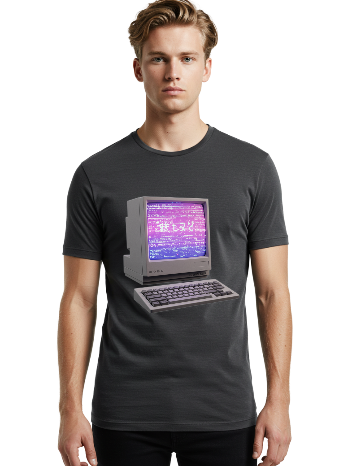 Meitu Men'S Graphic Tee, 100% Cotton, Comfortable Casual Summer Wear, Machine Washable, Vintage Computer, Old Technology, Retro Keyboard, Purple Screen, Binary Code, Old School, Obsolete Technology, Computer History, Tech Nostalgia, Pixel Art Bac183