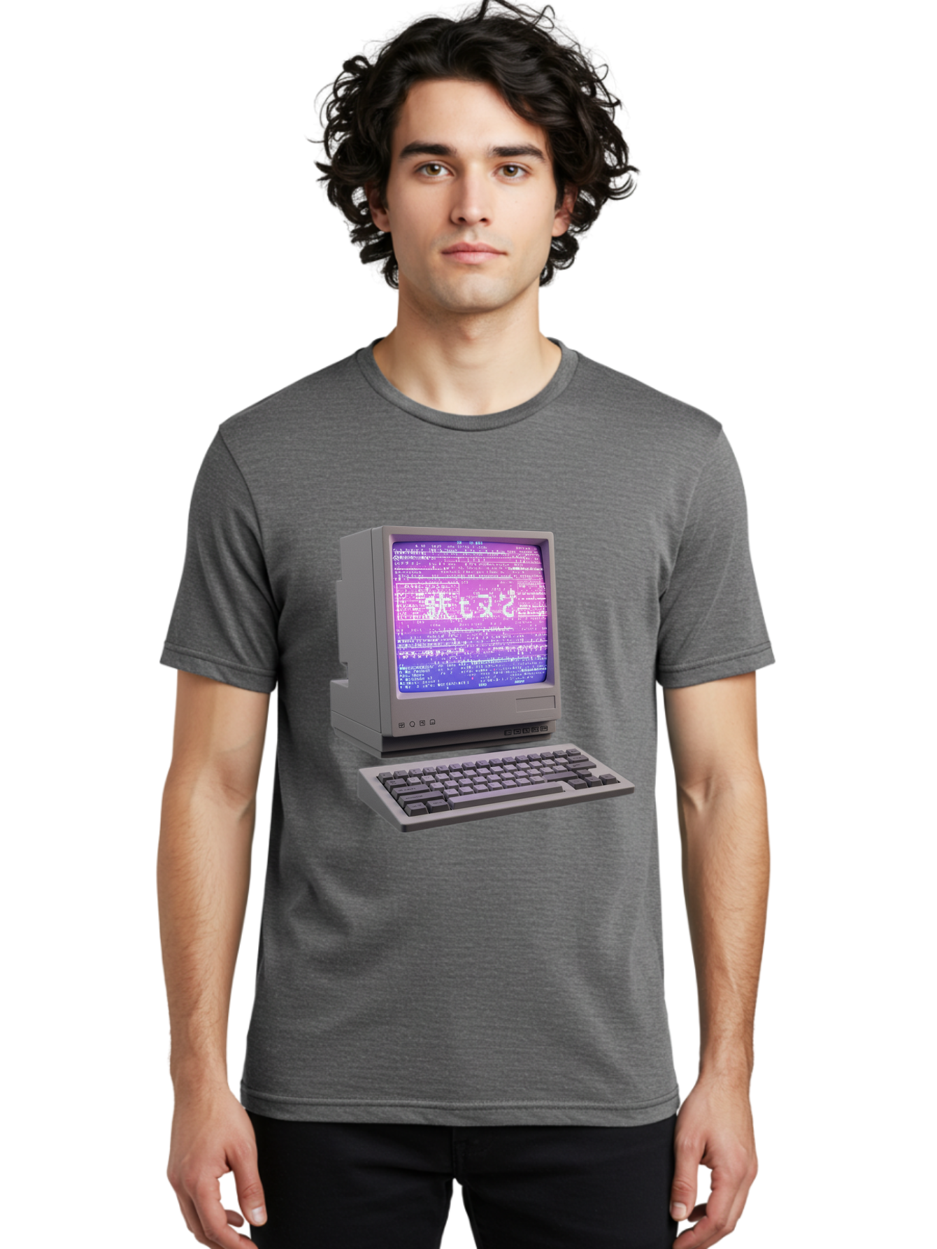 Meitu Men'S Graphic Tee, 100% Cotton, Comfortable Casual Summer Wear, Machine Washable, Vintage Computer, Old Technology, Retro Keyboard, Purple Screen, Binary Code, Old School, Obsolete Technology, Computer History, Tech Nostalgia, Pixel Art Bac183