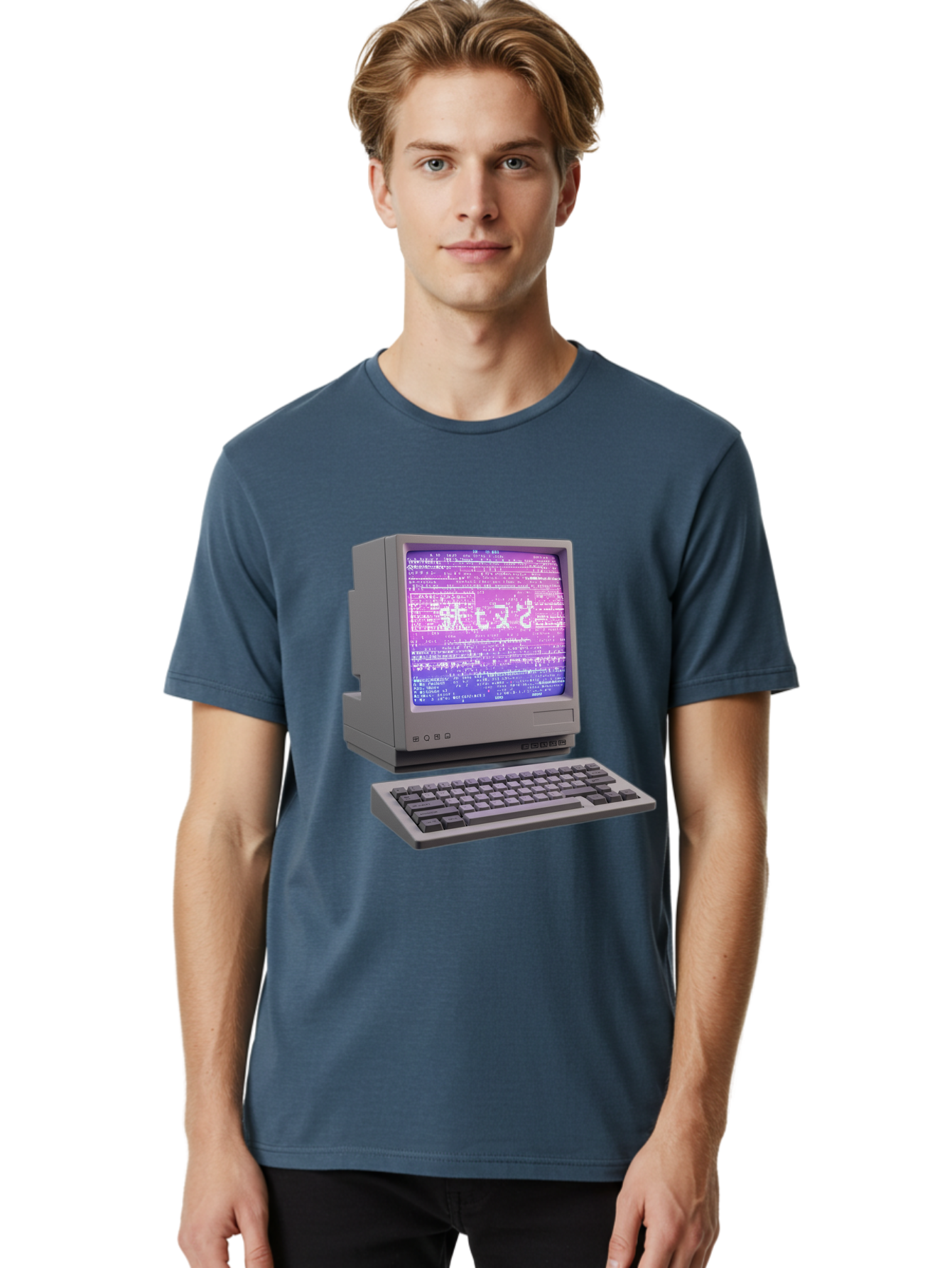 Meitu Men'S Graphic Tee, 100% Cotton, Comfortable Casual Summer Wear, Machine Washable, Vintage Computer, Old Technology, Retro Keyboard, Purple Screen, Binary Code, Old School, Obsolete Technology, Computer History, Tech Nostalgia, Pixel Art Bac183