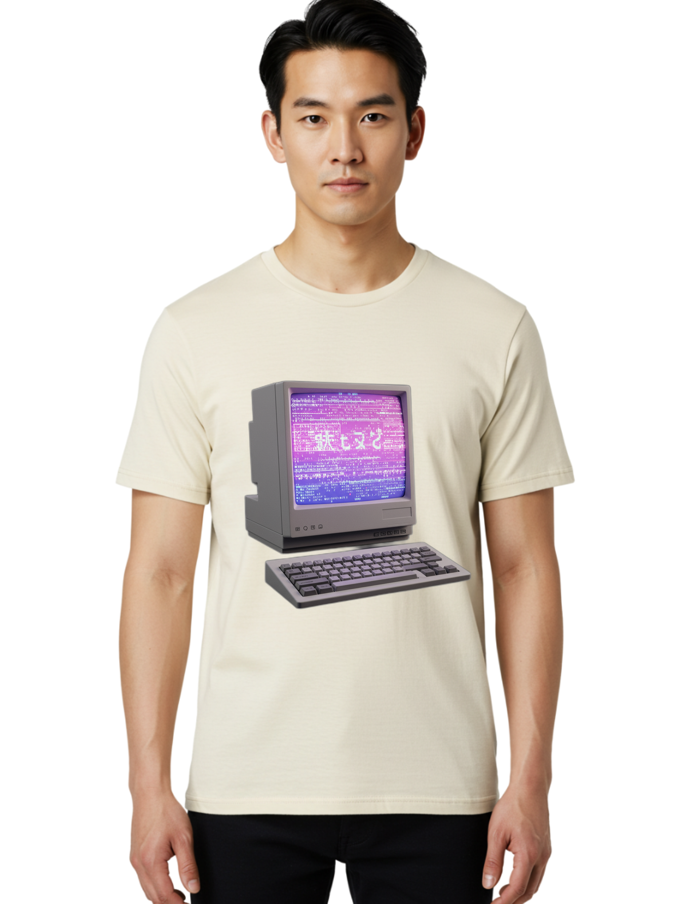 Meitu Men'S Graphic Tee, 100% Cotton, Comfortable Casual Summer Wear, Machine Washable, Vintage Computer, Old Technology, Retro Keyboard, Purple Screen, Binary Code, Old School, Obsolete Technology, Computer History, Tech Nostalgia, Pixel Art Bac183