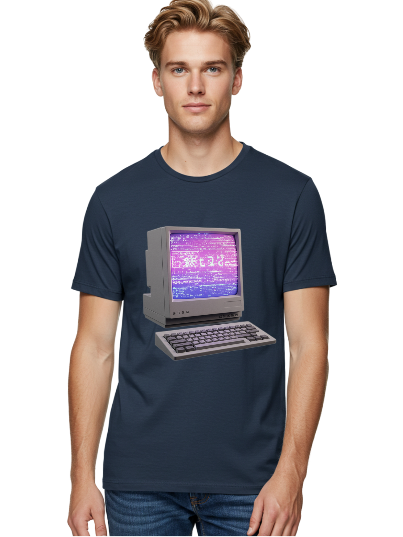 Meitu Men'S Graphic Tee, 100% Cotton, Comfortable Casual Summer Wear, Machine Washable, Vintage Computer, Old Technology, Retro Keyboard, Purple Screen, Binary Code, Old School, Obsolete Technology, Computer History, Tech Nostalgia, Pixel Art Bac183
