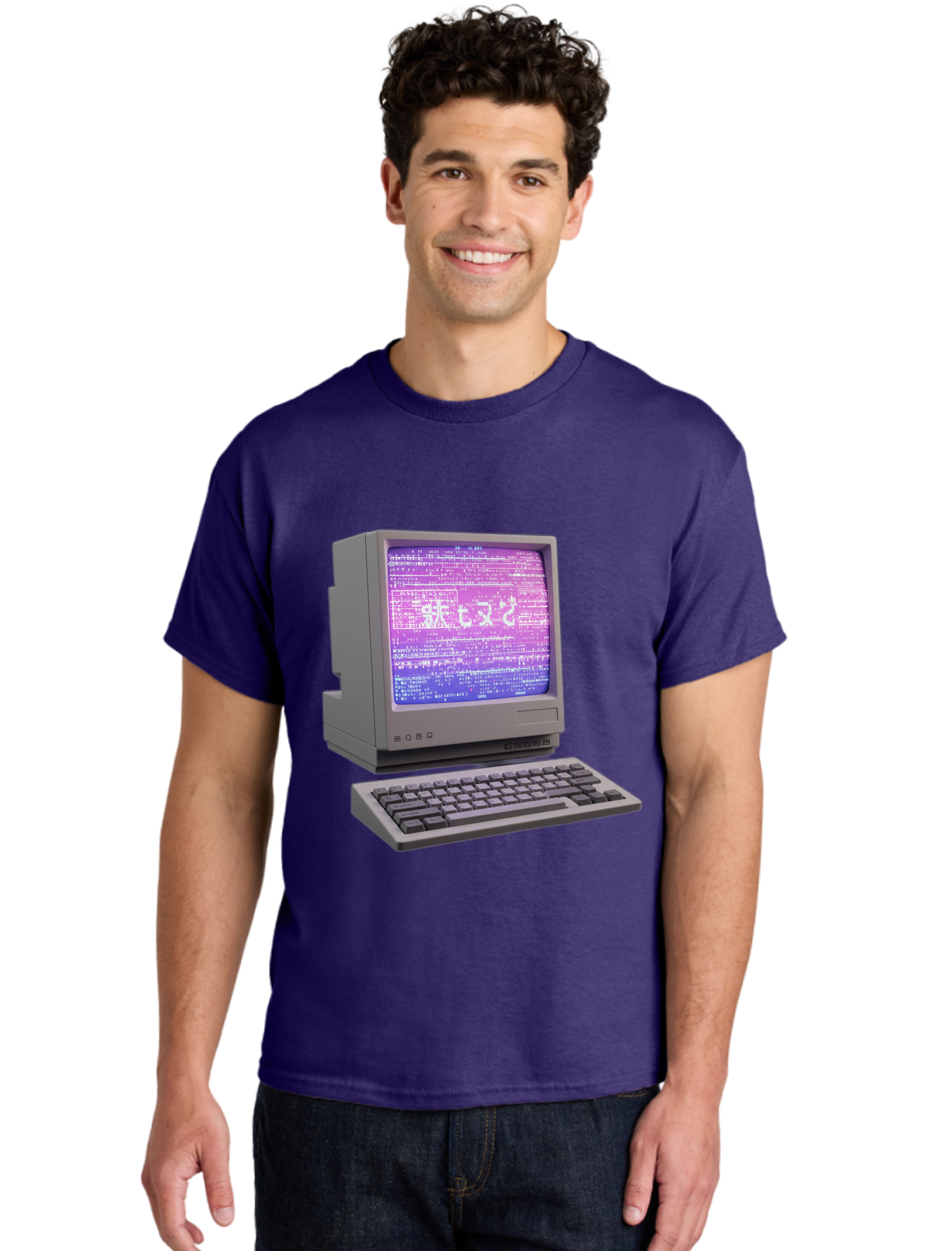 Meitu Men'S Graphic Tee, 100% Cotton, Comfortable Casual Summer Wear, Machine Washable, Vintage Computer, Old Technology, Retro Keyboard, Purple Screen, Binary Code, Old School, Obsolete Technology, Computer History, Tech Nostalgia, Pixel Art Bac183