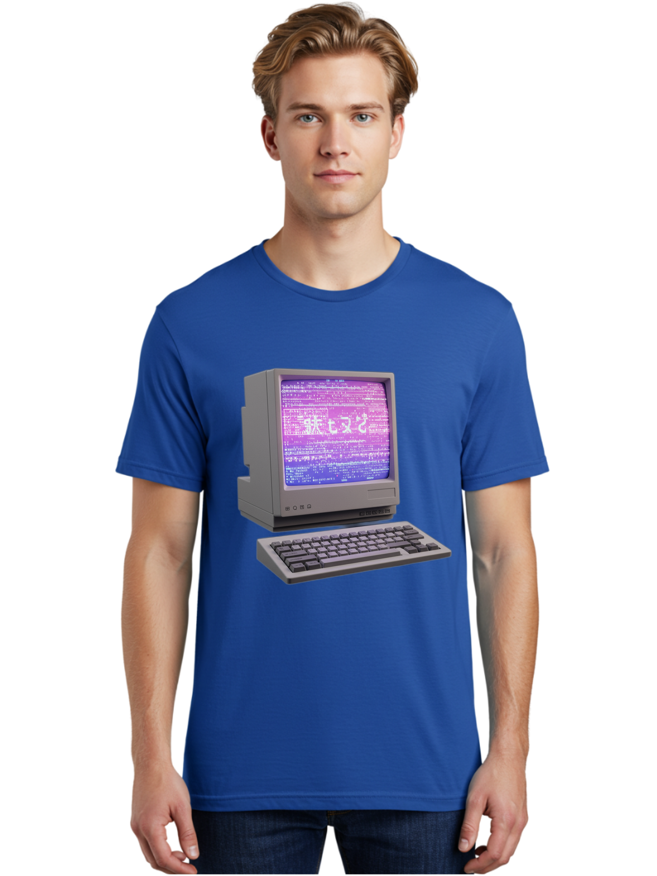 Meitu Men'S Graphic Tee, 100% Cotton, Comfortable Casual Summer Wear, Machine Washable, Vintage Computer, Old Technology, Retro Keyboard, Purple Screen, Binary Code, Old School, Obsolete Technology, Computer History, Tech Nostalgia, Pixel Art Bac183