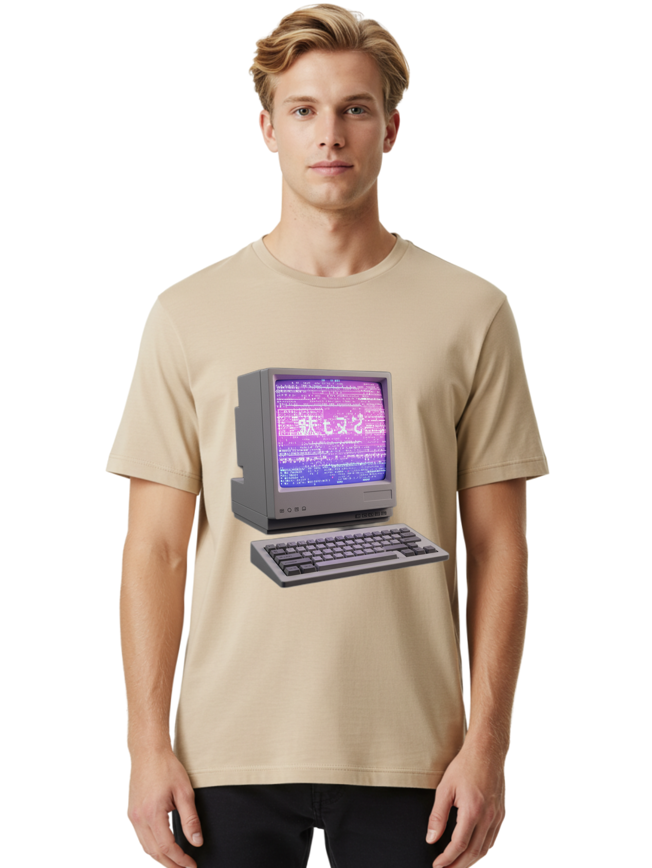 Meitu Men'S Graphic Tee, 100% Cotton, Comfortable Casual Summer Wear, Machine Washable, Vintage Computer, Old Technology, Retro Keyboard, Purple Screen, Binary Code, Old School, Obsolete Technology, Computer History, Tech Nostalgia, Pixel Art Bac183