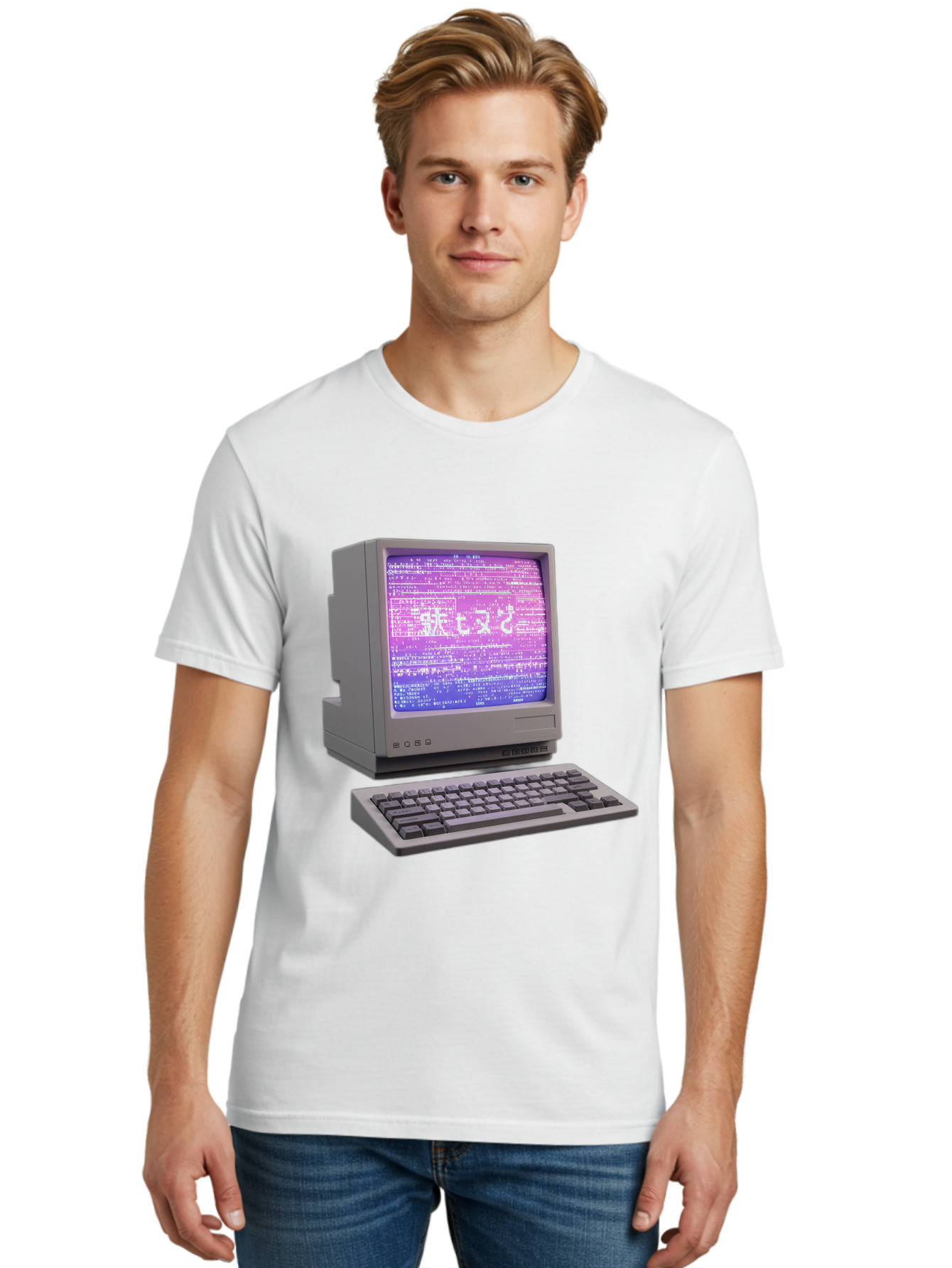 Meitu Men'S Graphic Tee, 100% Cotton, Comfortable Casual Summer Wear, Machine Washable, Vintage Computer, Old Technology, Retro Keyboard, Purple Screen, Binary Code, Old School, Obsolete Technology, Computer History, Tech Nostalgia, Pixel Art Bac183