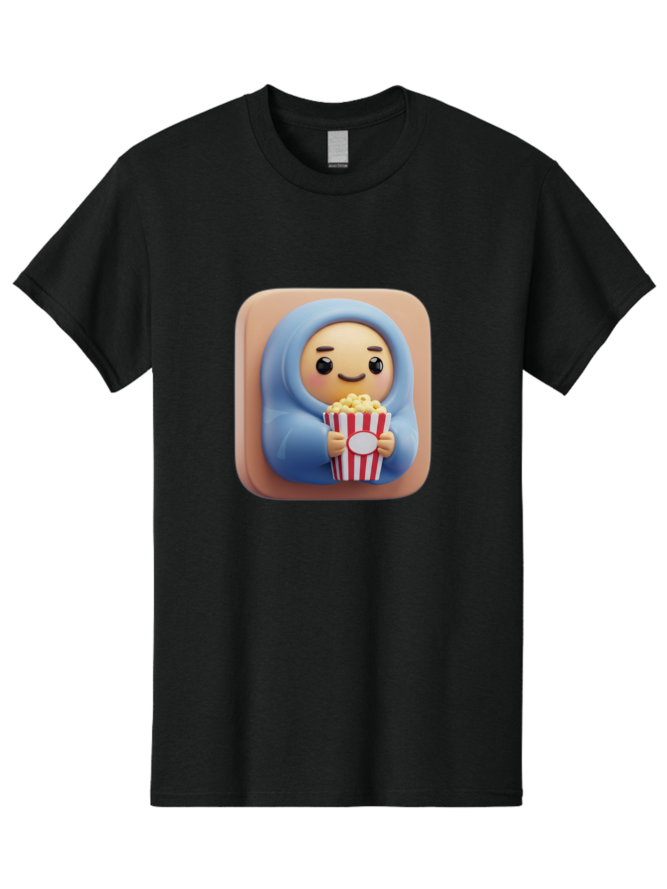 Melted-Face-Emoji Men'S Graphic Tee, 100% Cotton, Comfortable Casual Summer Wear, Machine Washable, Smiling Face, Happy Emoji, Popcorn Bucket, Red And White Stripes, Cartoon Character, Joyful Expression, Friendly Face, Fun Snack, Bac184