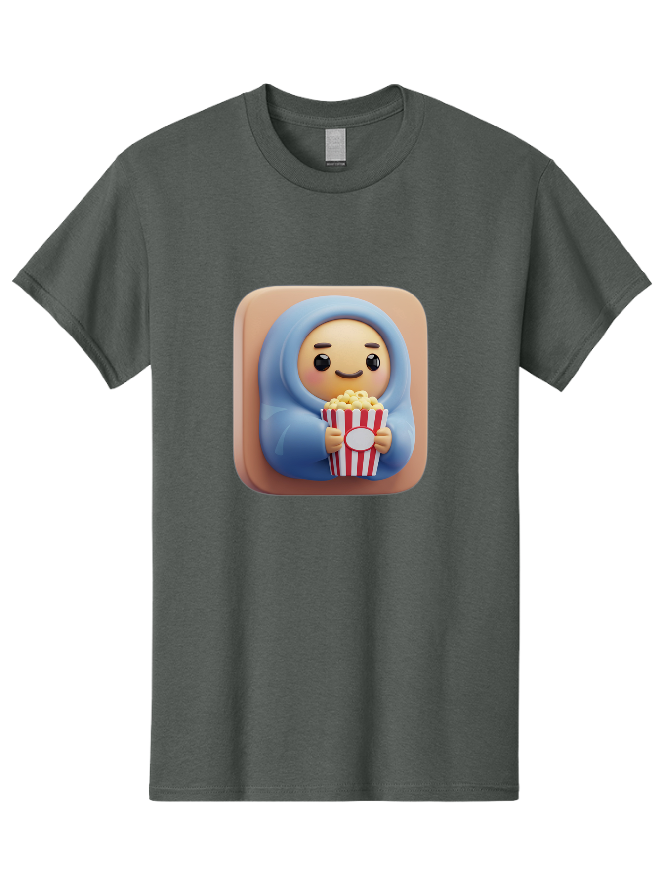 Melted-Face-Emoji Men'S Graphic Tee, 100% Cotton, Comfortable Casual Summer Wear, Machine Washable, Smiling Face, Happy Emoji, Popcorn Bucket, Red And White Stripes, Cartoon Character, Joyful Expression, Friendly Face, Fun Snack, Bac184