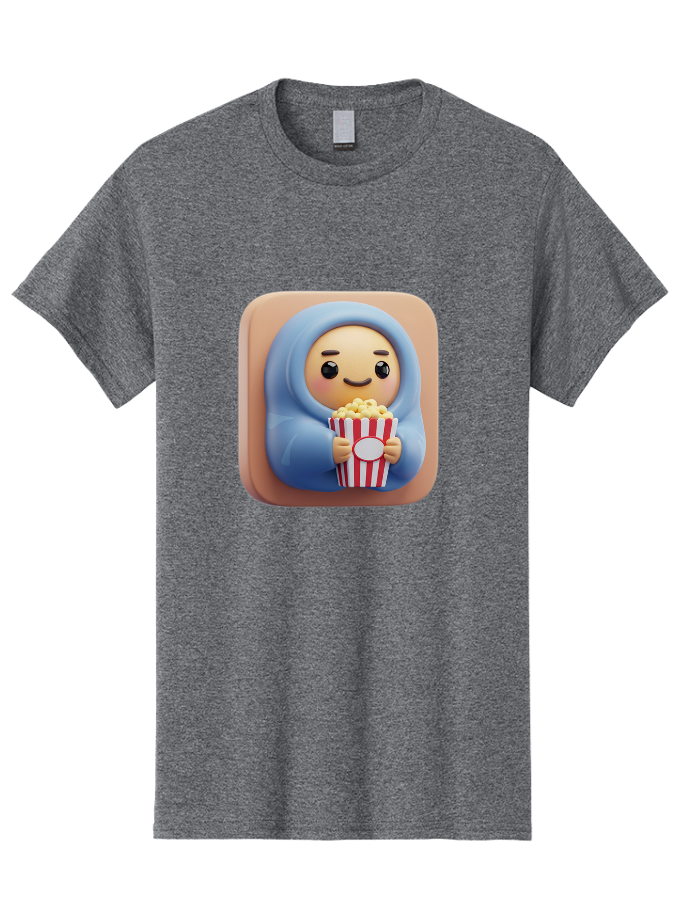 Melted-Face-Emoji Men'S Graphic Tee, 100% Cotton, Comfortable Casual Summer Wear, Machine Washable, Smiling Face, Happy Emoji, Popcorn Bucket, Red And White Stripes, Cartoon Character, Joyful Expression, Friendly Face, Fun Snack, Bac184