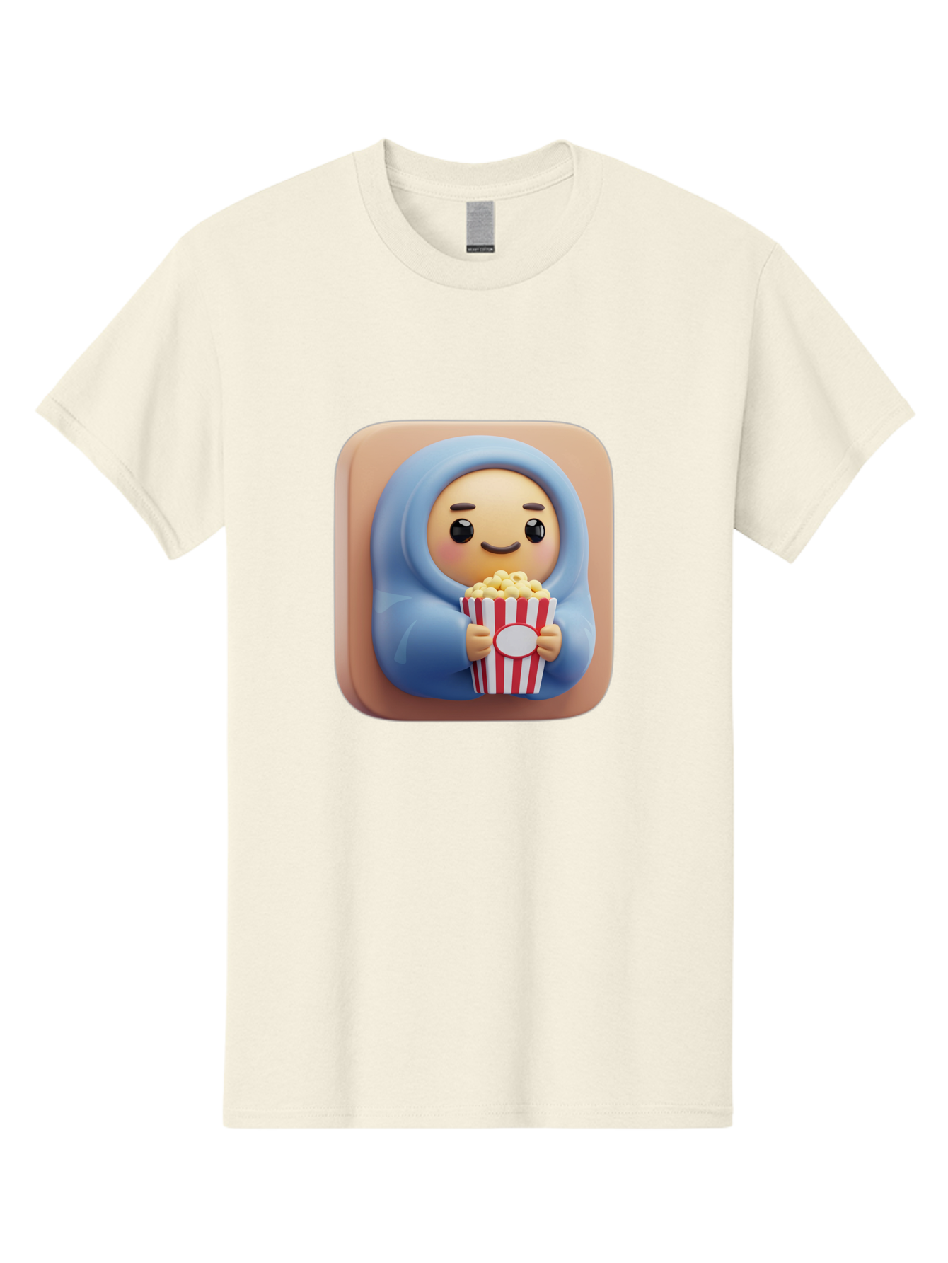 Melted-Face-Emoji Men'S Graphic Tee, 100% Cotton, Comfortable Casual Summer Wear, Machine Washable, Smiling Face, Happy Emoji, Popcorn Bucket, Red And White Stripes, Cartoon Character, Joyful Expression, Friendly Face, Fun Snack, Bac184