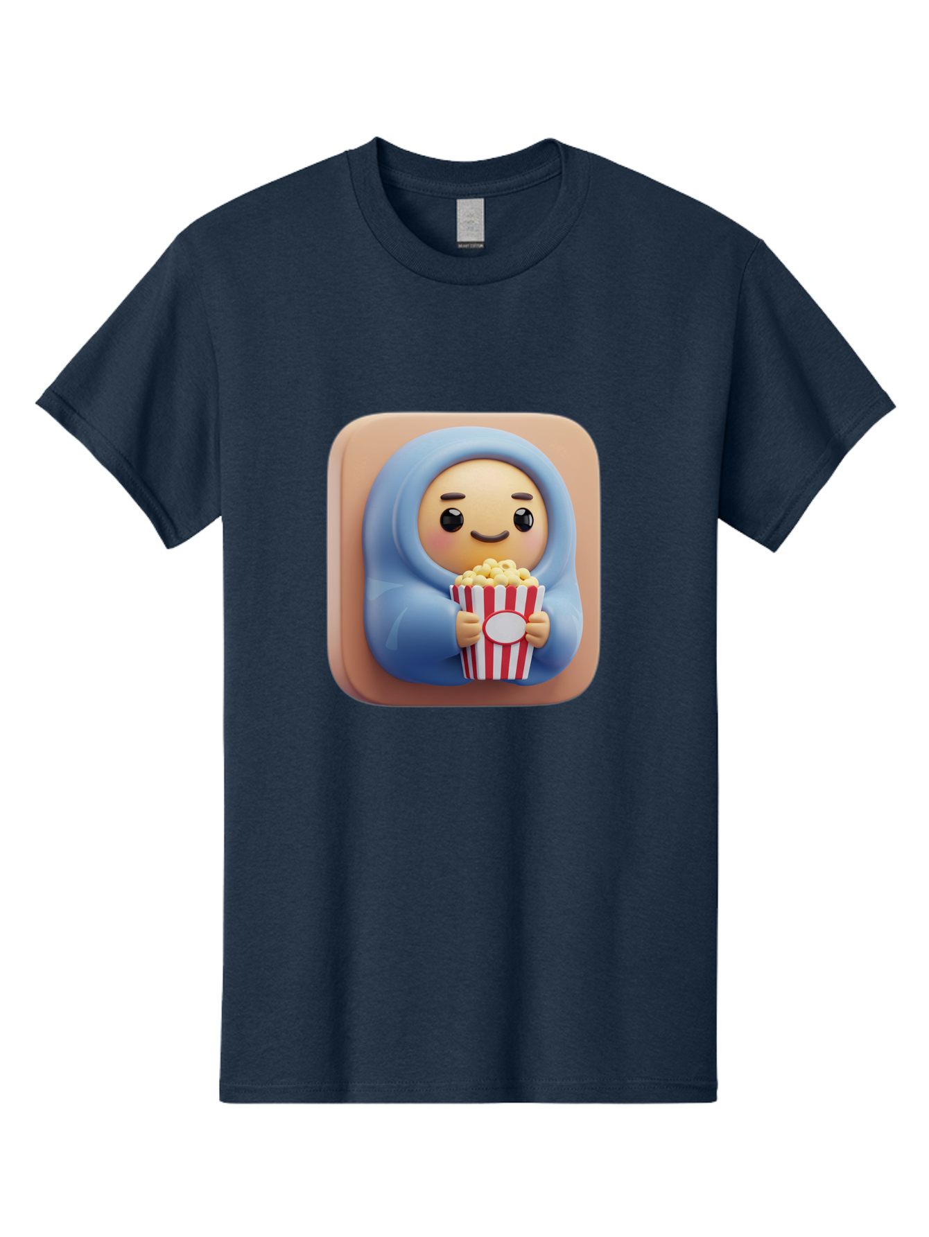 Melted-Face-Emoji Men'S Graphic Tee, 100% Cotton, Comfortable Casual Summer Wear, Machine Washable, Smiling Face, Happy Emoji, Popcorn Bucket, Red And White Stripes, Cartoon Character, Joyful Expression, Friendly Face, Fun Snack, Bac184
