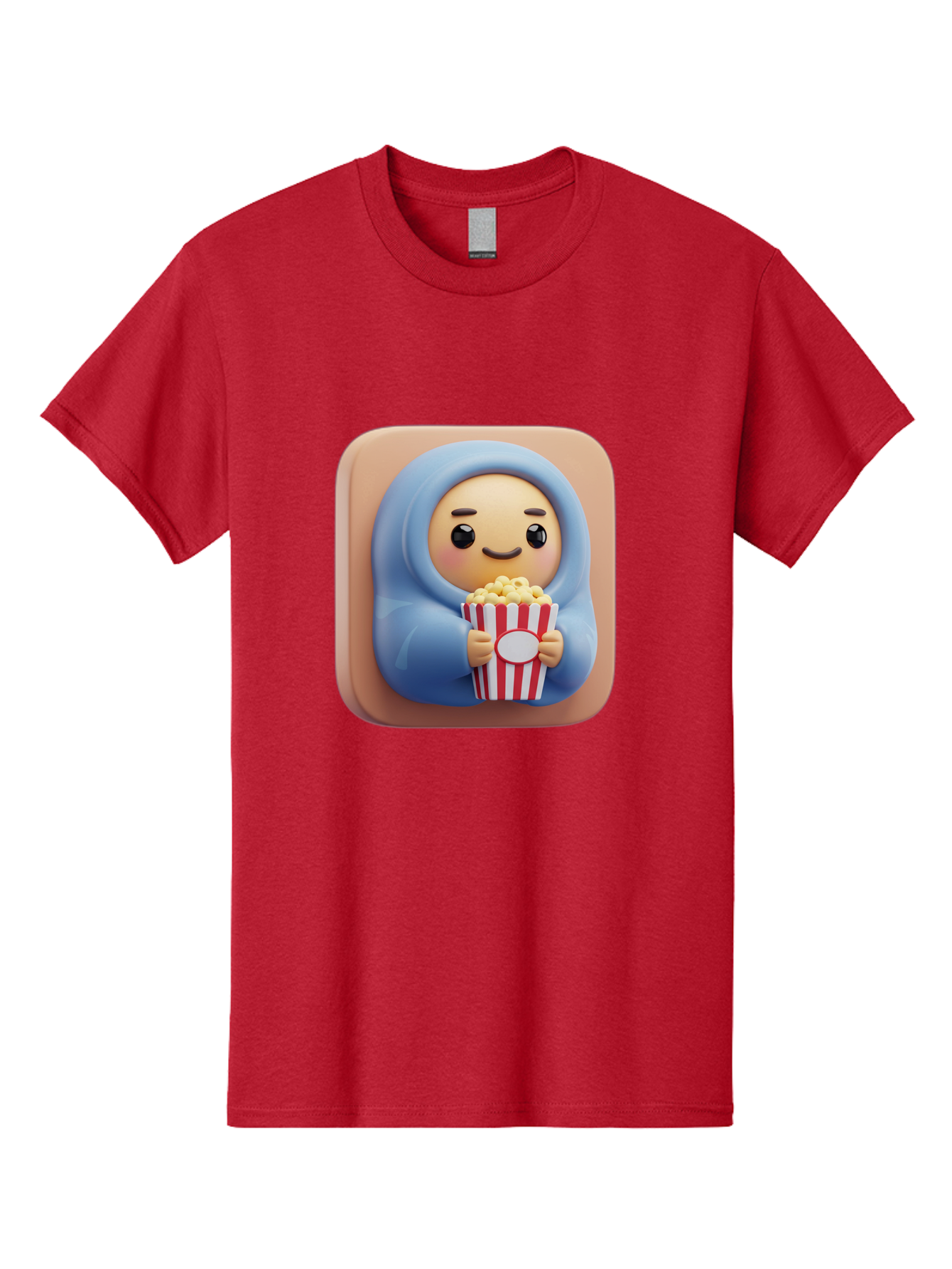 Melted-Face-Emoji Men'S Graphic Tee, 100% Cotton, Comfortable Casual Summer Wear, Machine Washable, Smiling Face, Happy Emoji, Popcorn Bucket, Red And White Stripes, Cartoon Character, Joyful Expression, Friendly Face, Fun Snack, Bac184