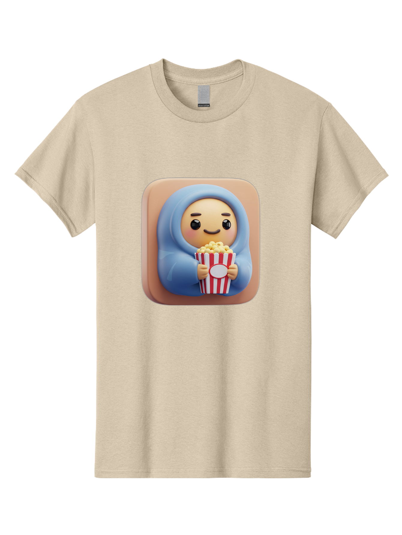 Melted-Face-Emoji Men'S Graphic Tee, 100% Cotton, Comfortable Casual Summer Wear, Machine Washable, Smiling Face, Happy Emoji, Popcorn Bucket, Red And White Stripes, Cartoon Character, Joyful Expression, Friendly Face, Fun Snack, Bac184