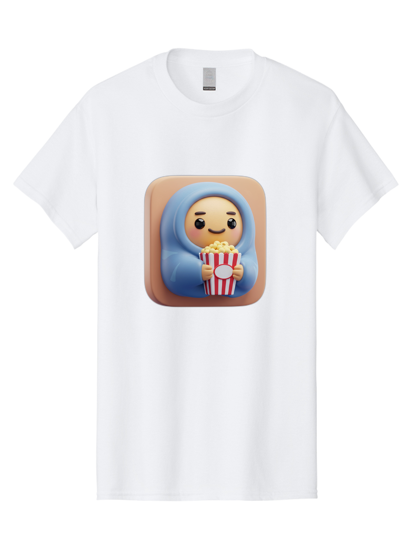 Melted-Face-Emoji Men'S Graphic Tee, 100% Cotton, Comfortable Casual Summer Wear, Machine Washable, Smiling Face, Happy Emoji, Popcorn Bucket, Red And White Stripes, Cartoon Character, Joyful Expression, Friendly Face, Fun Snack, Bac184