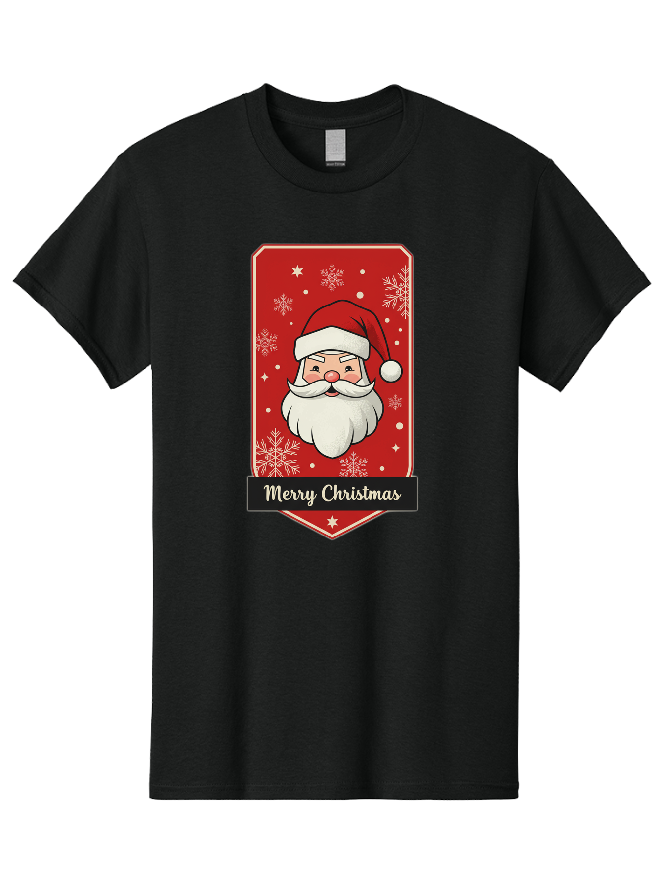 Merry-Christmas-Santa Men'S Graphic Tee, 100% Cotton, Comfortable Casual Summer Wear, Machine Washable, Christmas Badge, Merry Christmas, Santa Claus, Festive Design, Holiday Greeting, Cartoon Santa, Red And White, Snowflakes, Bac187